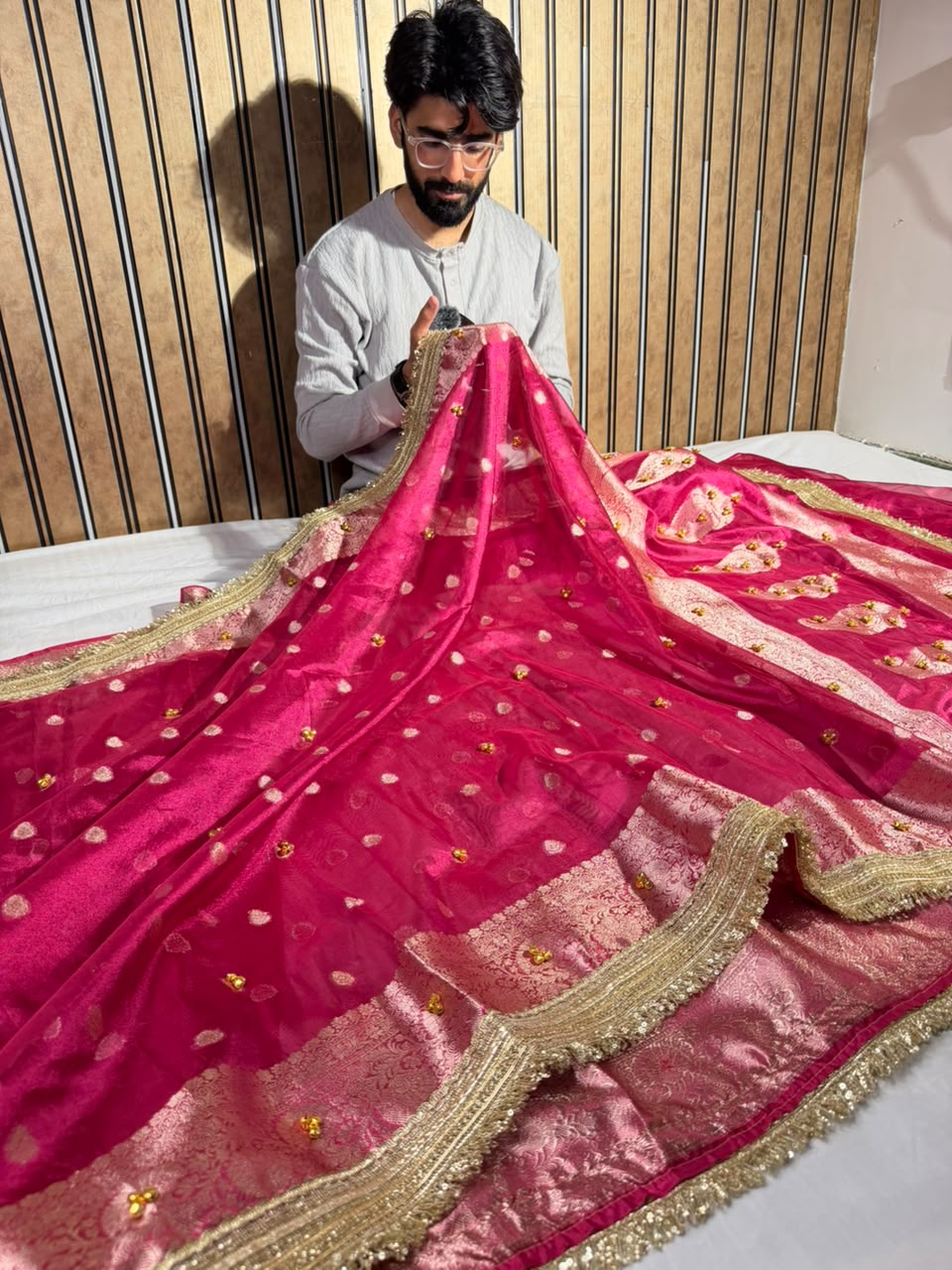 Metallic Rani Kora Tissue Viral Ghungroo Work Saree