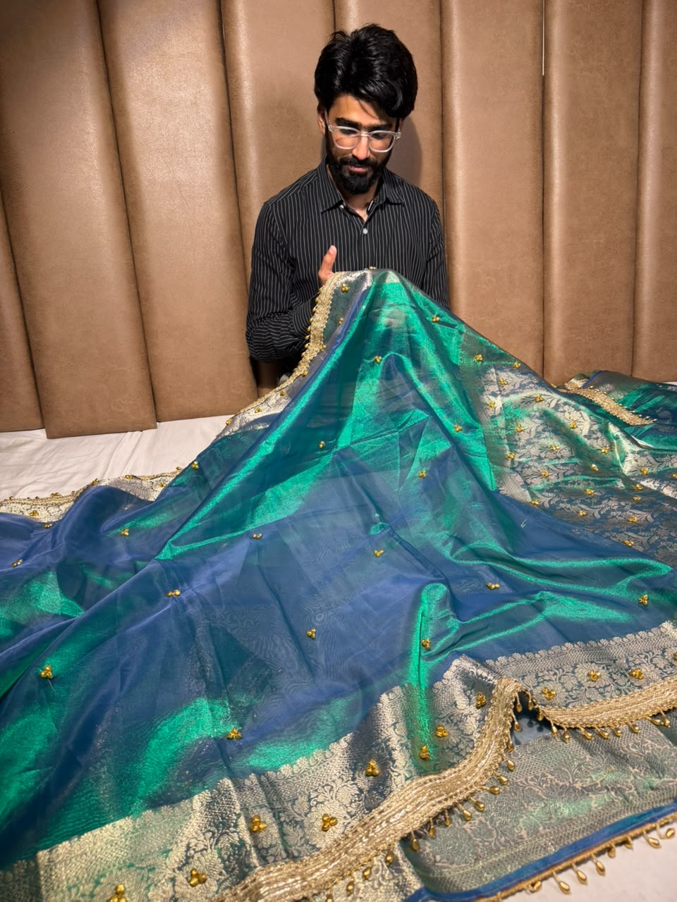 Peacock Viral Ghungroo Work Tissue Saree