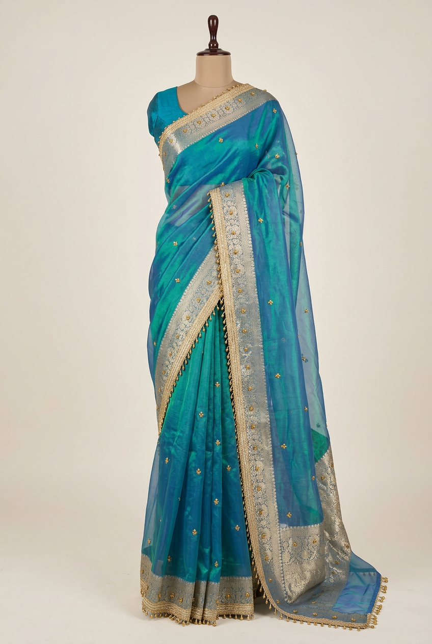 Peacock Viral Ghungroo Work Tissue Saree