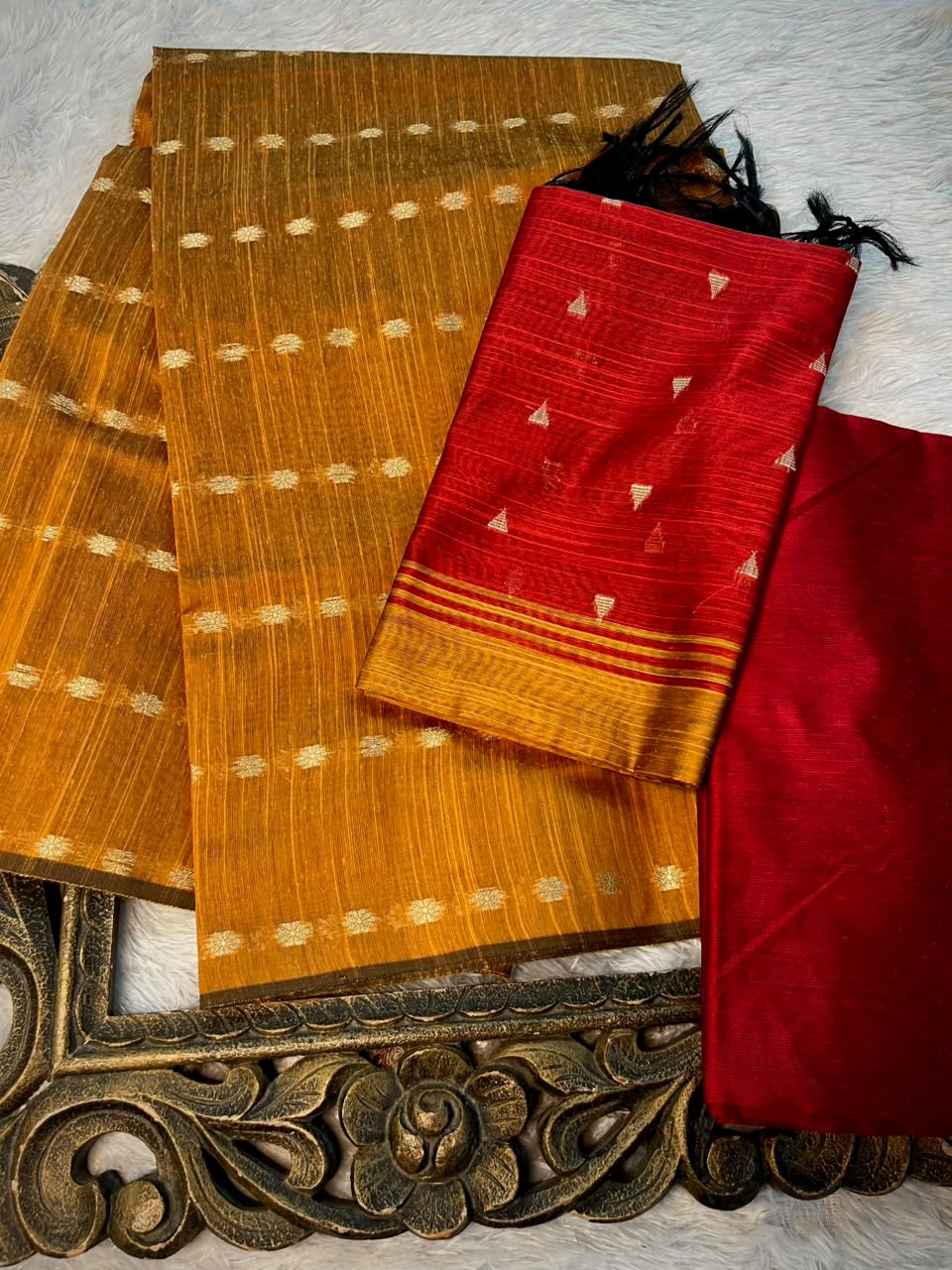 Musterd Red Soft Cotton Banarasi Suit Set