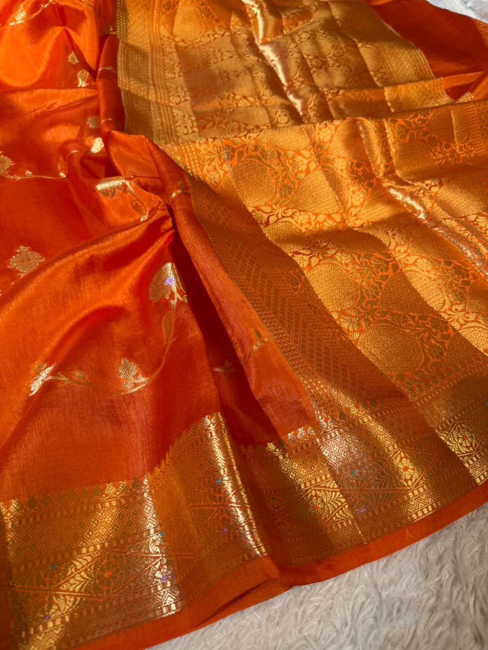 Brunt Orange Contemporary Pure Mango Silk Banarasi Saree