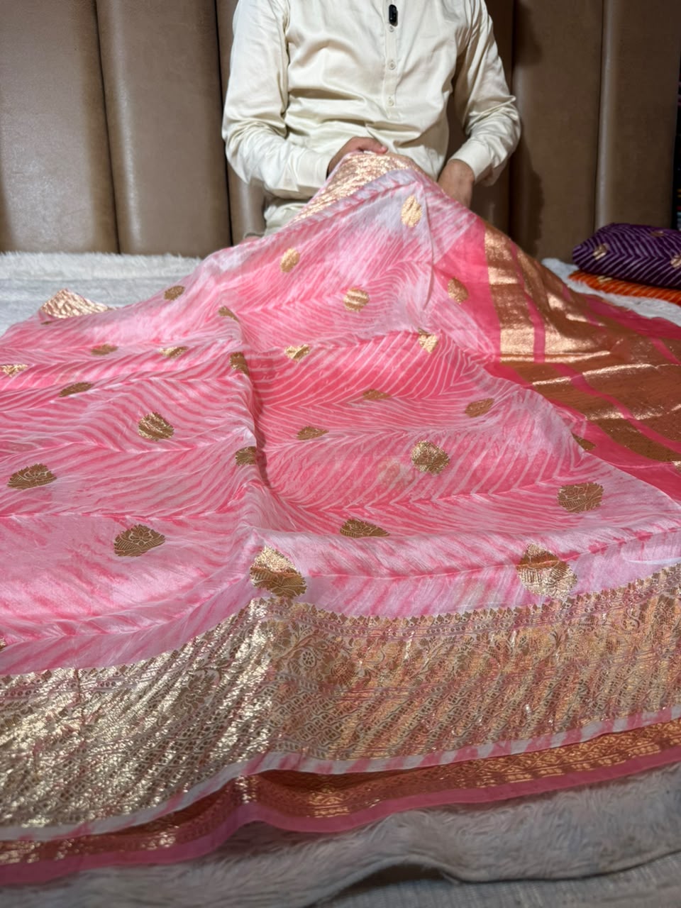 Arashi Pastel Pink Handwoven Pure Kora Silk Saree