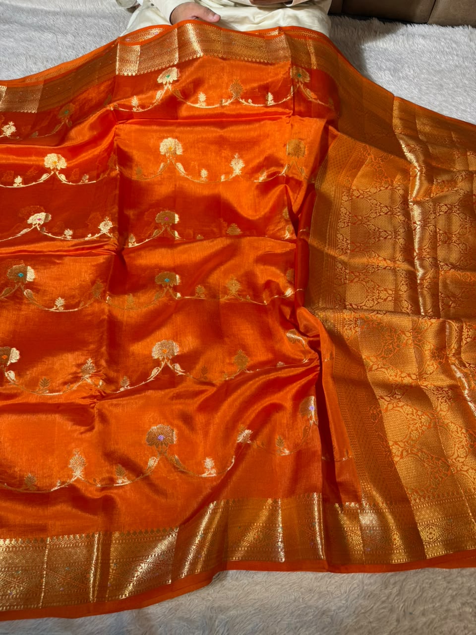 Brunt Orange Contemporary Pure Mango Silk Banarasi Saree
