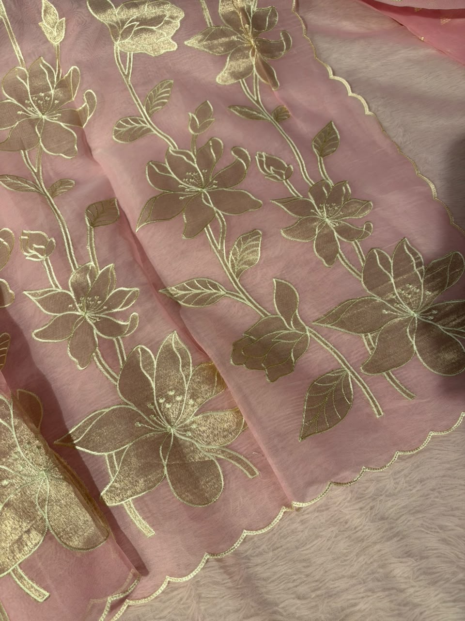 Pink Organza Banarasi Appliqué Work Saree