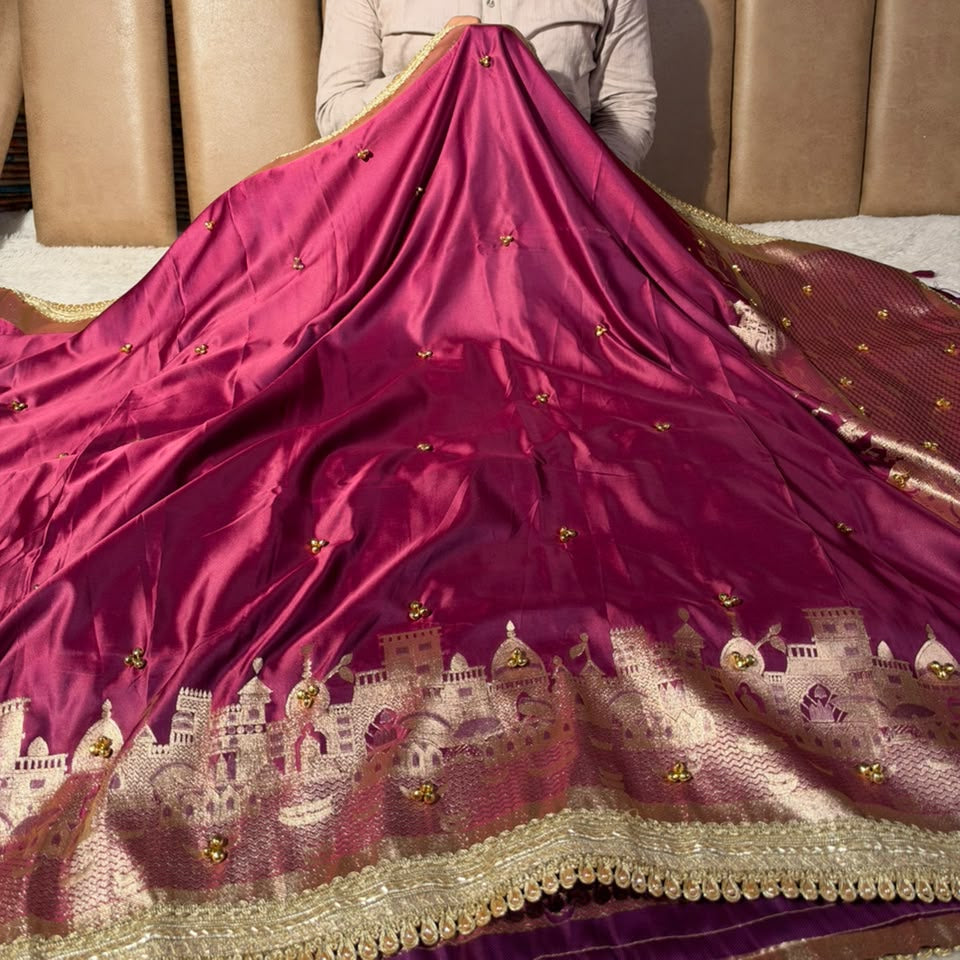 Majenta Soft Banarasi Silk Ghungroo Saree