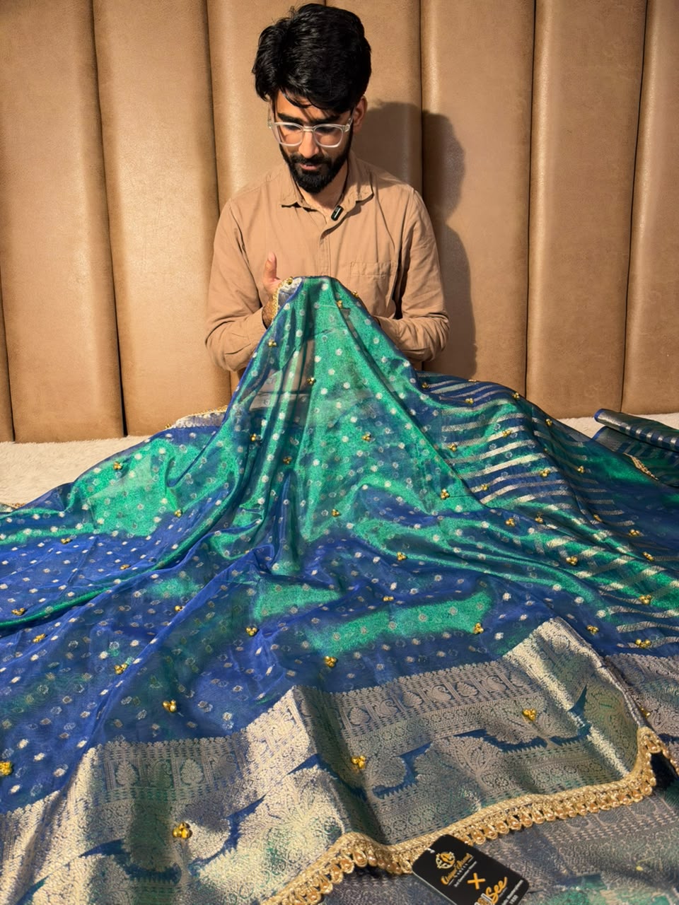 Peacock Tissue Silk Hand Ghungroo Work Saree