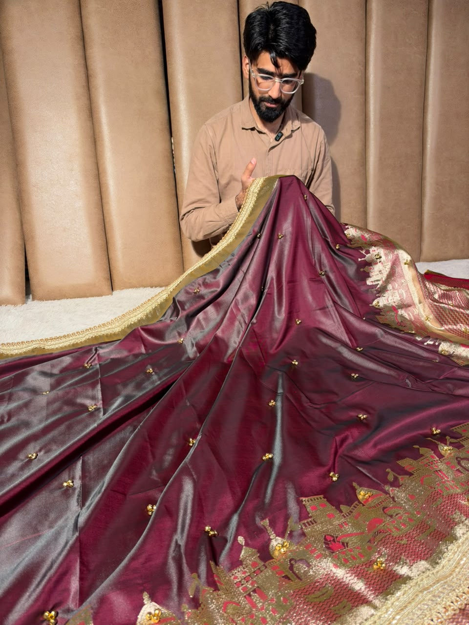 Wine Colour Soft Banarasi Silk Ghungroo Saree