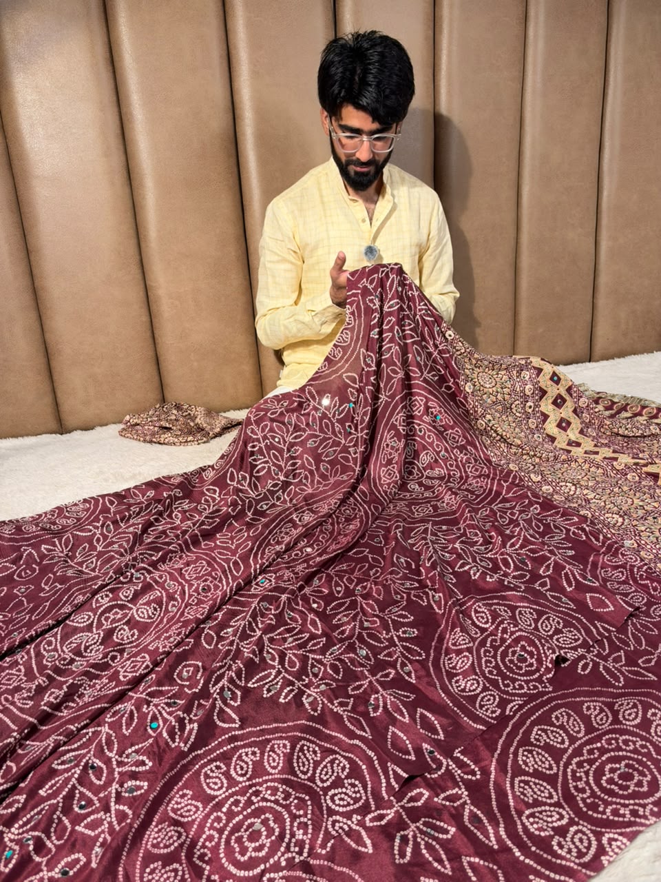 Maroon Gaji Silk Bandhani Print And Mirror Saree