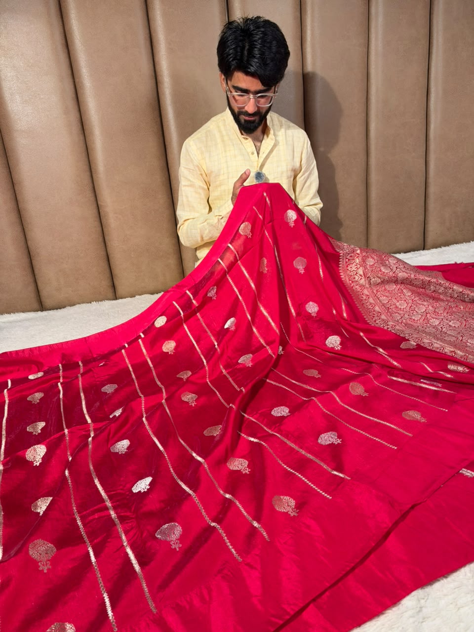 Dark Rani Contemporary Chinia Silk Banarasi Saree