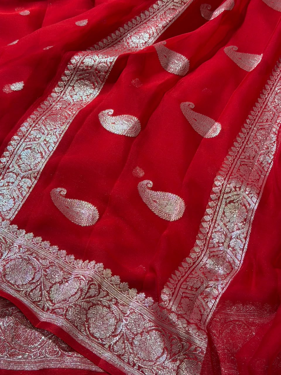Handloom Pure Khaddi Chiffon Silk Banarasi Saree