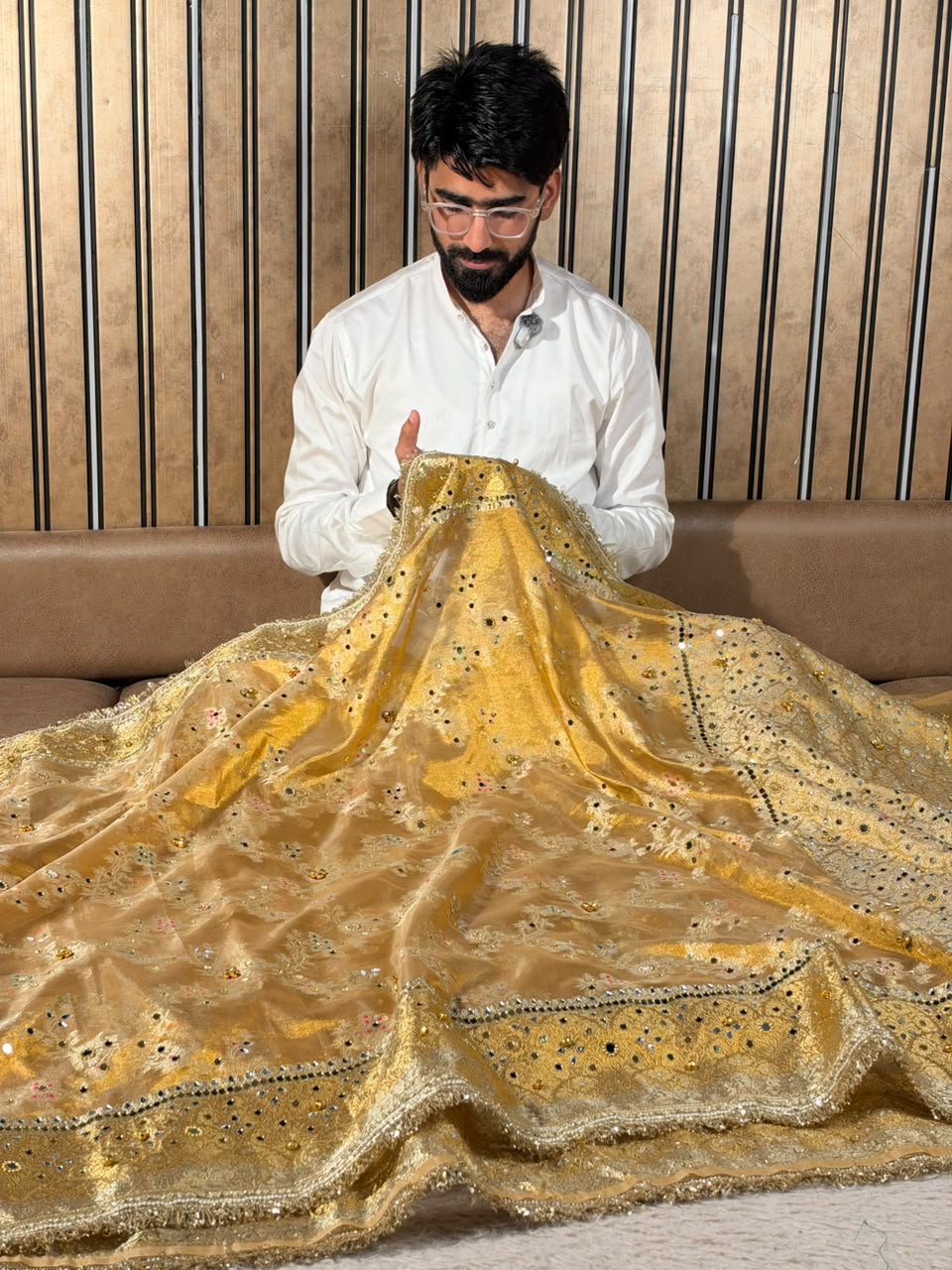 Copper Gold Tissue Silk Mirror Ghungroo Banarasi Saree