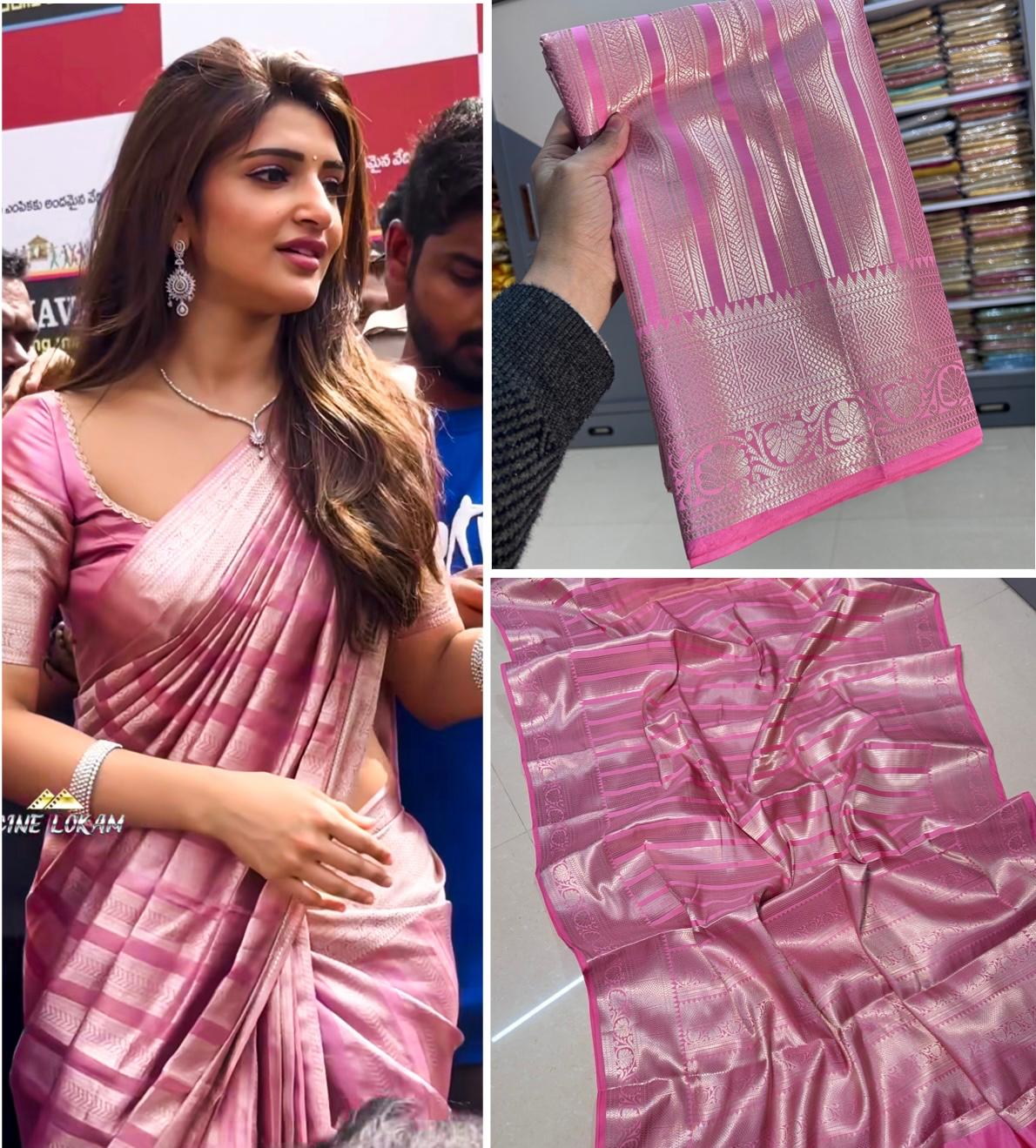 Baby Pink Contemporary Weave Softsilk Saree