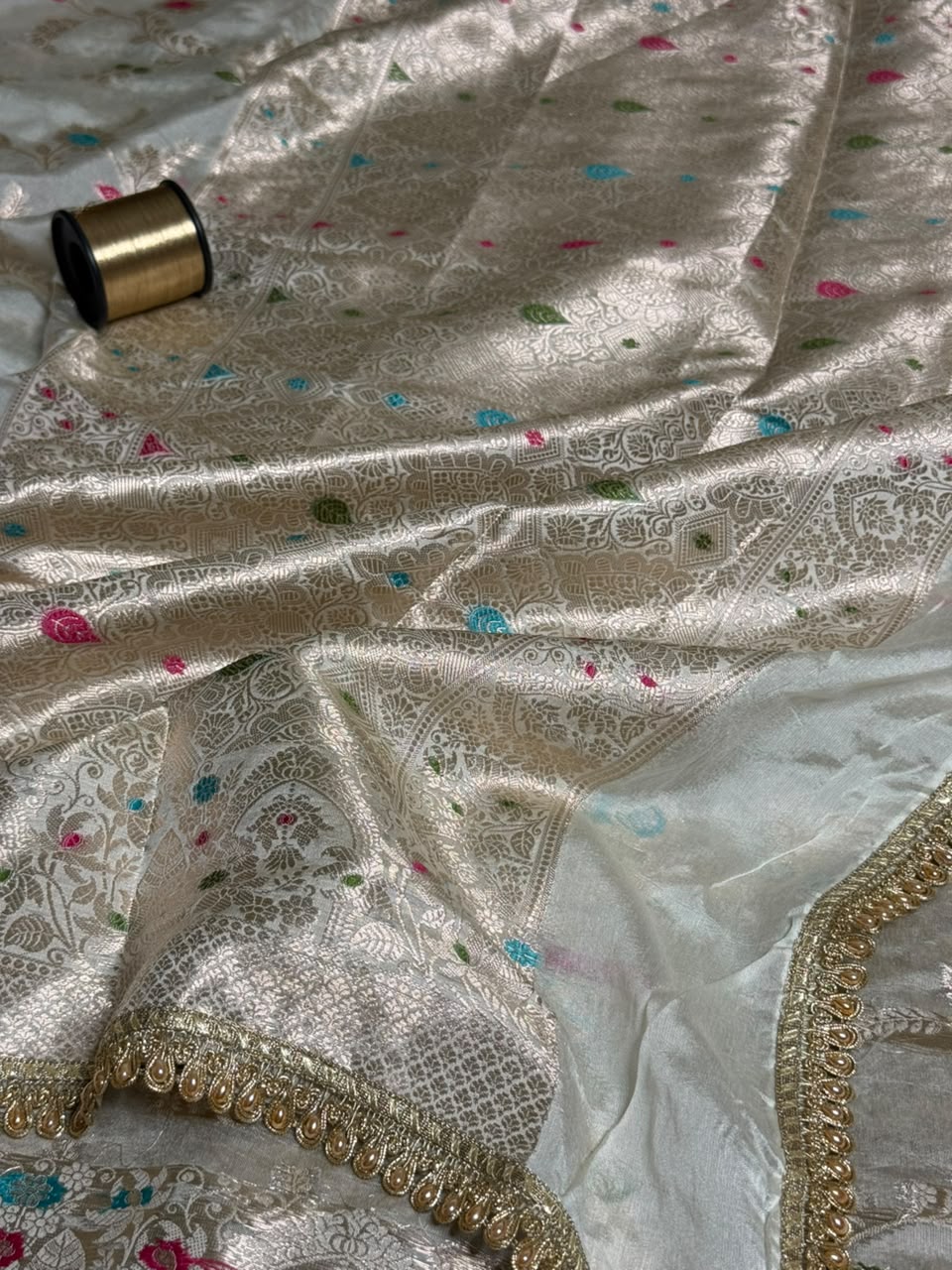 Off White Meenakari Dupion Silk Premium Designer Saree