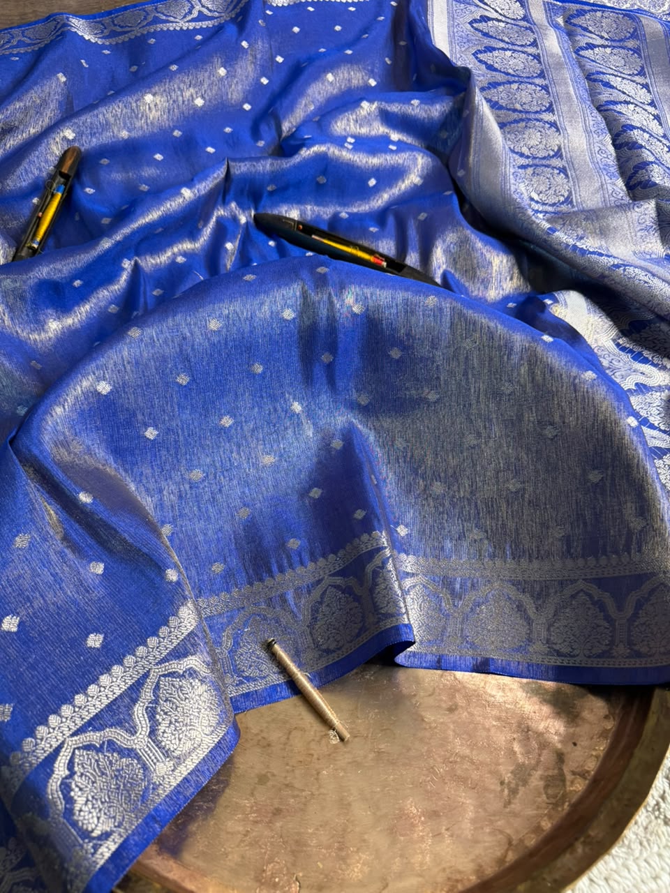 Royal Blue Breathable Tissue Silk Traditional Buti Weave Banarasi Saree
