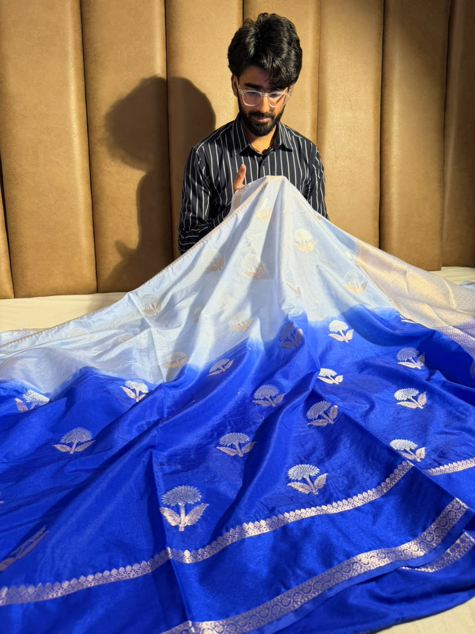 Powder Blue Soft Chinia Silk Jacquard Banarasi Saree