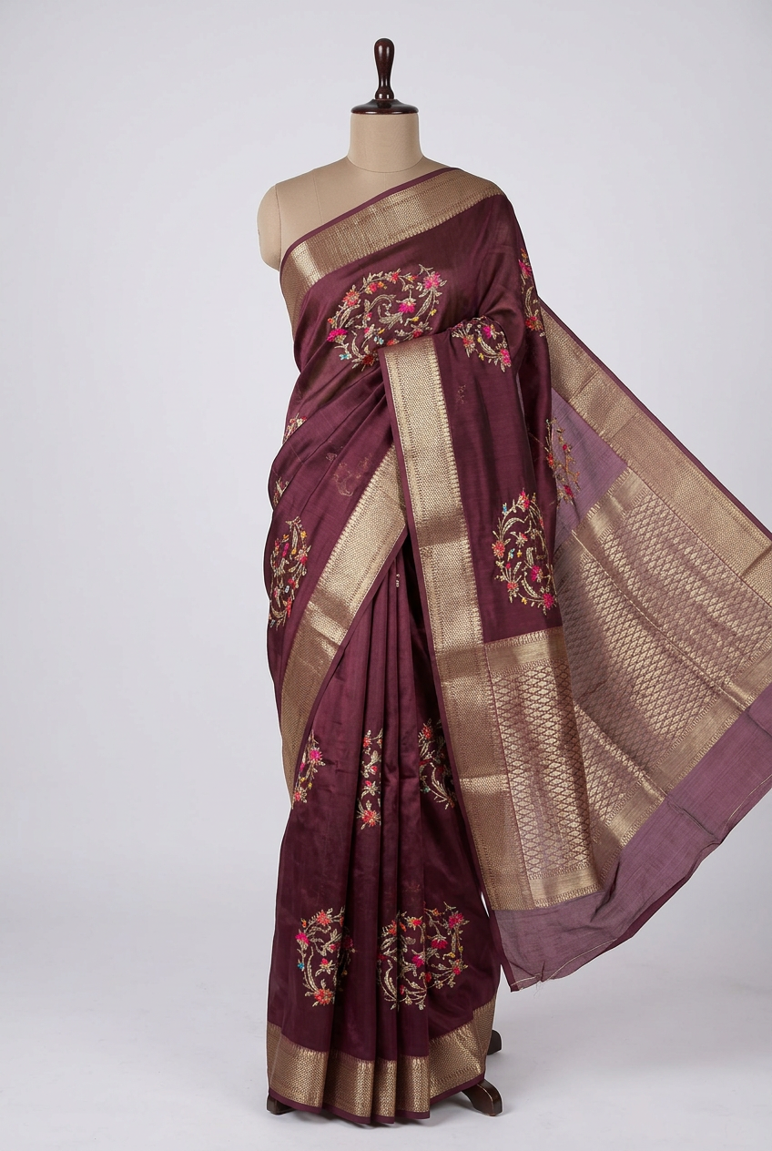 Wine Shade Grand Pure Mango Silk Saree