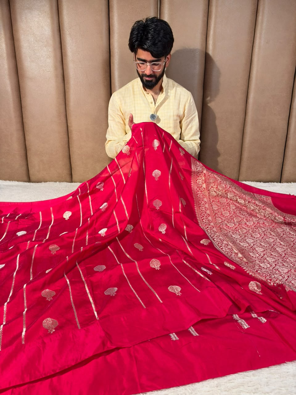 Dark Rani Contemporary Chinia Silk Banarasi Saree