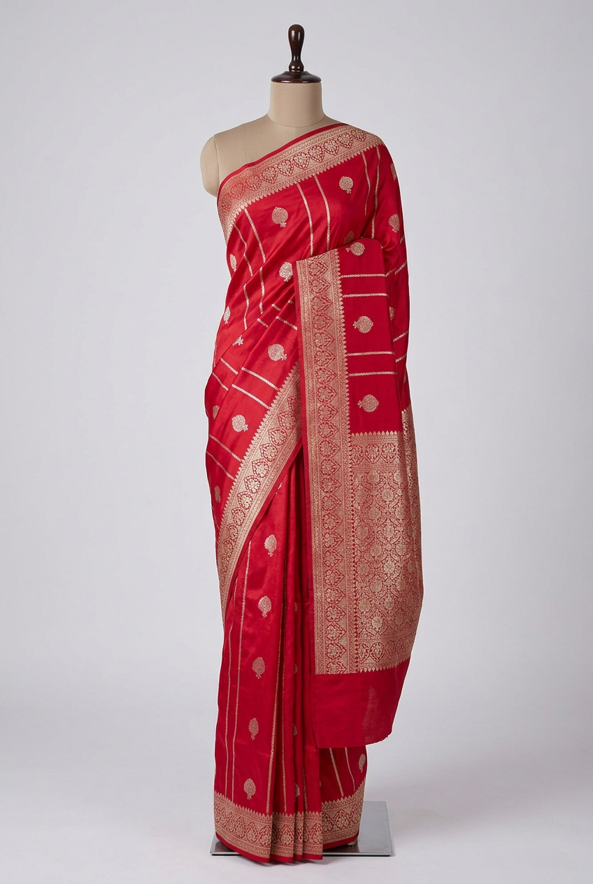 Dark Rani Contemporary Chinia Silk Banarasi Saree