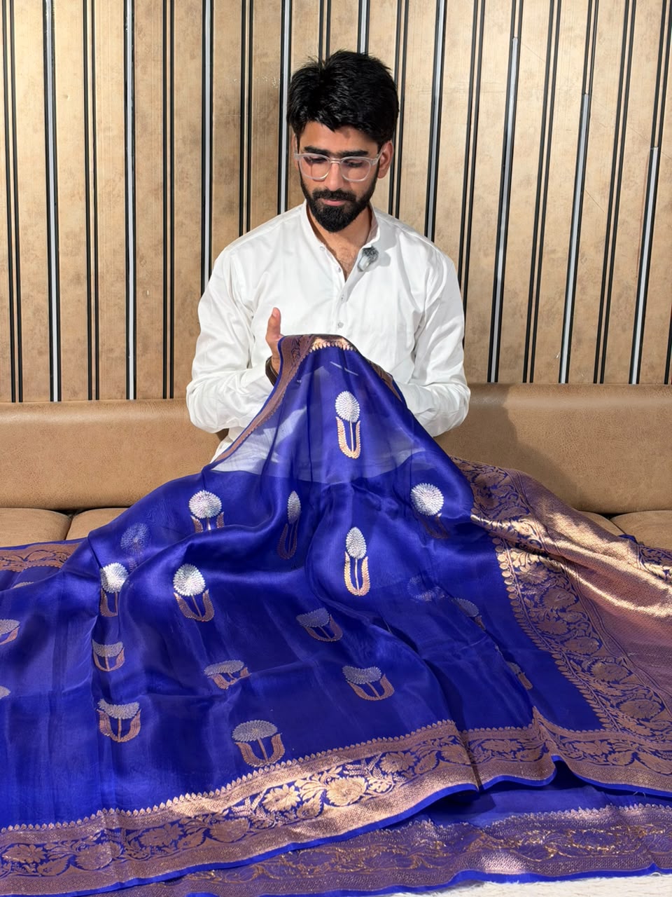Royal Blue Pure Kora Silk Handloom Banarasi Saree