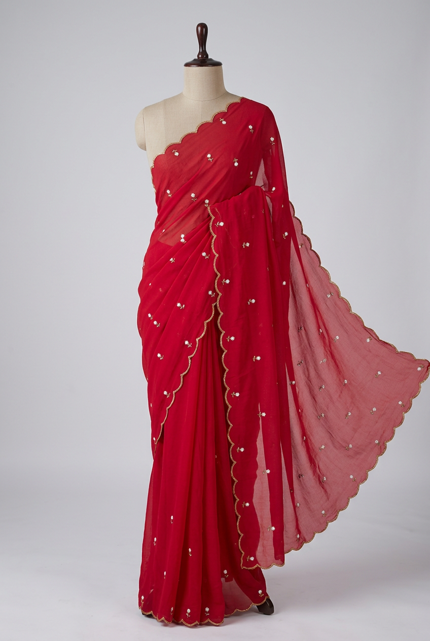 Rani Pink Soft Georgette Handwork Buti Saree
