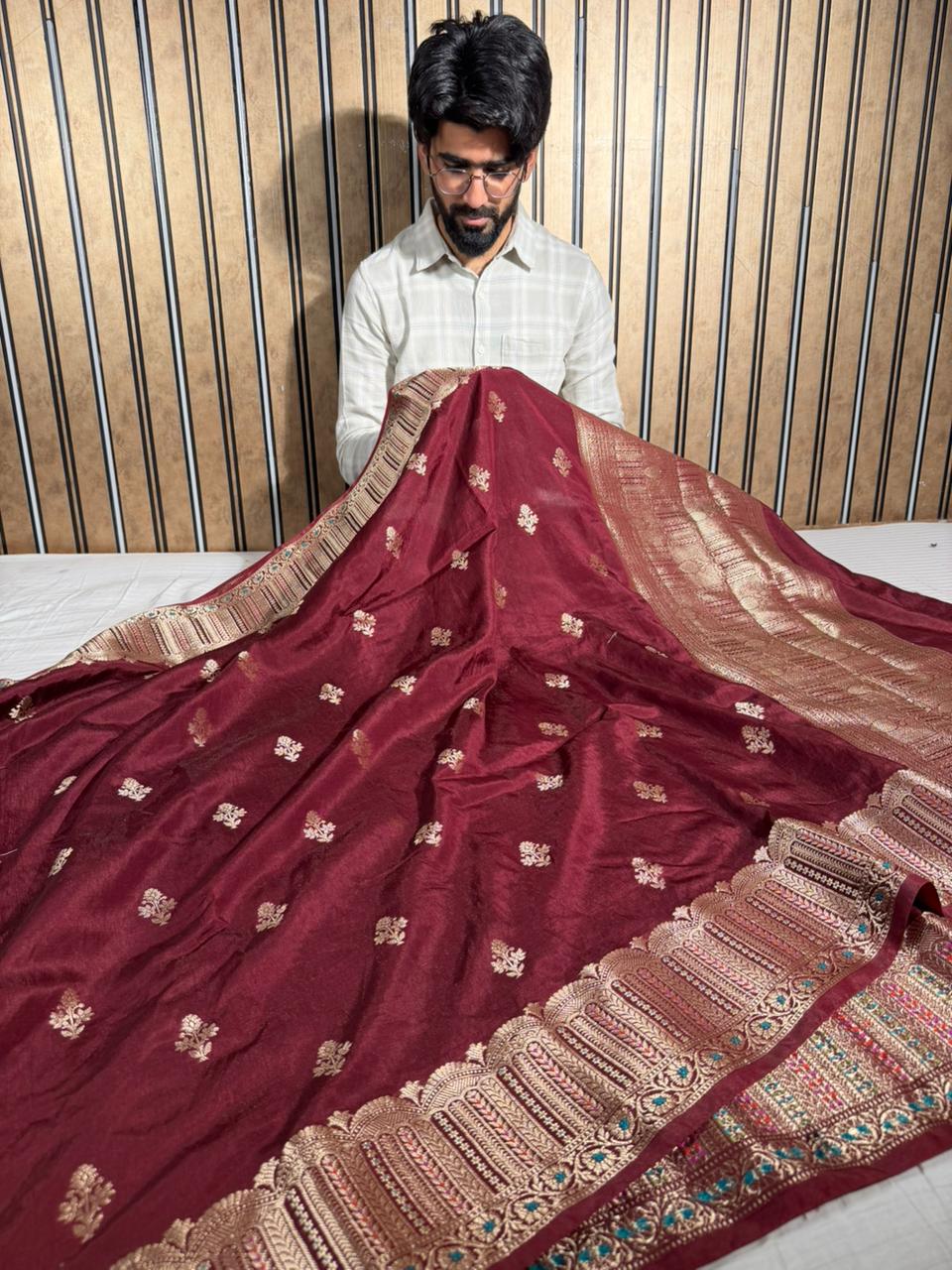 Wine Eccentric Chinia Silk Banarasi Saree