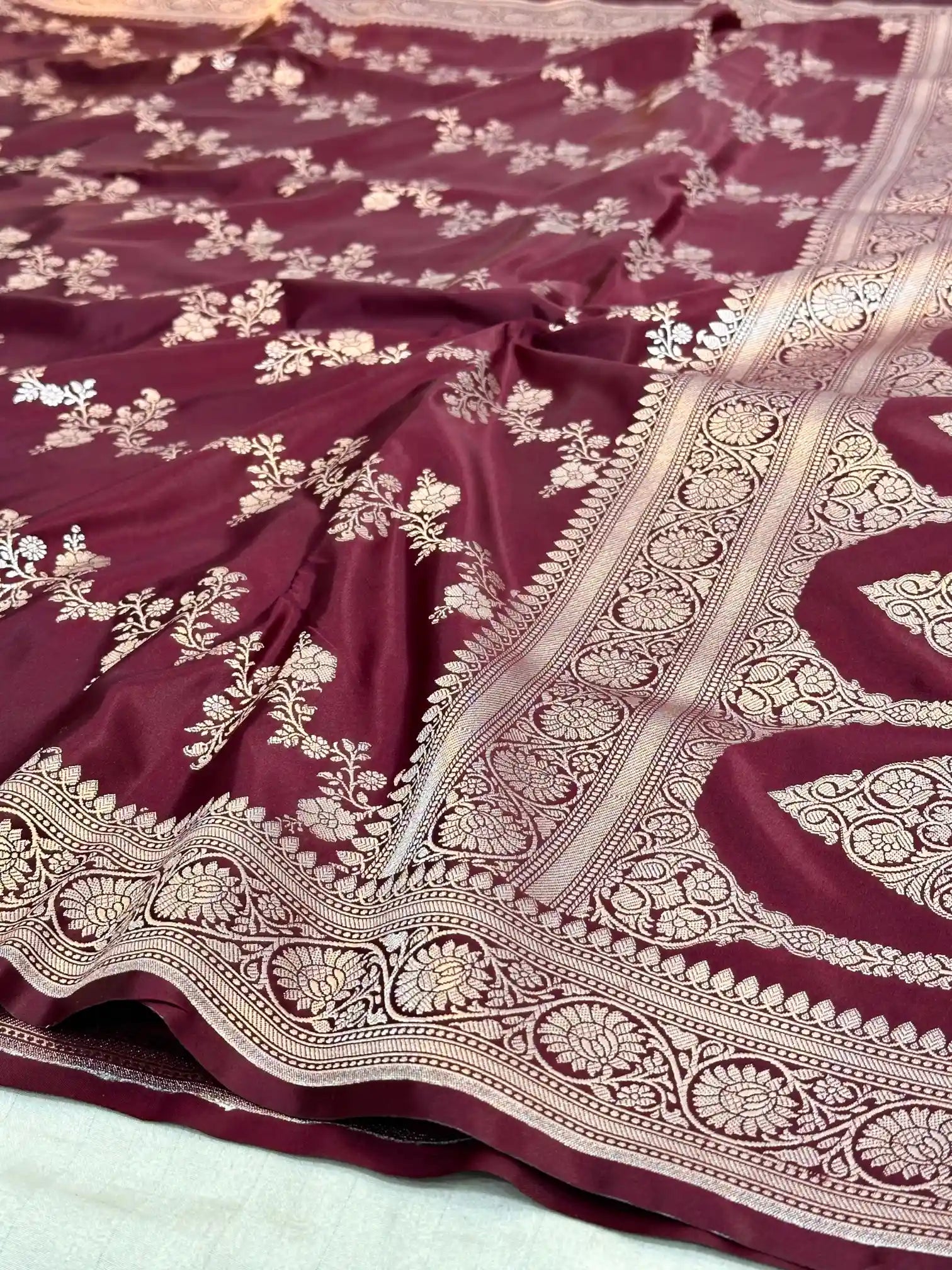 Wine Mashru Katan Silk Leheriya Weave Banarasi Saree