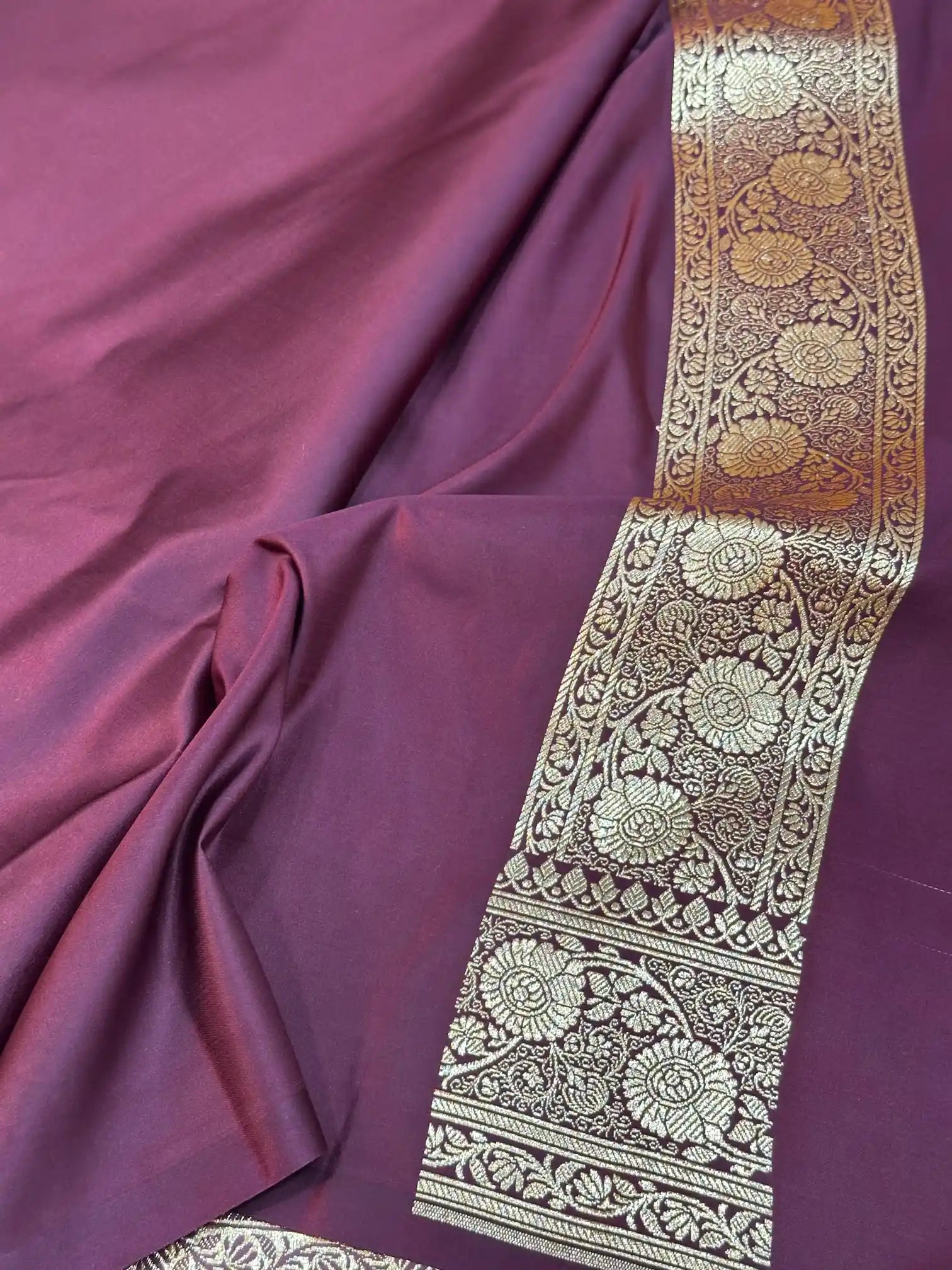 Wine Satin Silk Saree with Buta Design and Classical Pallu