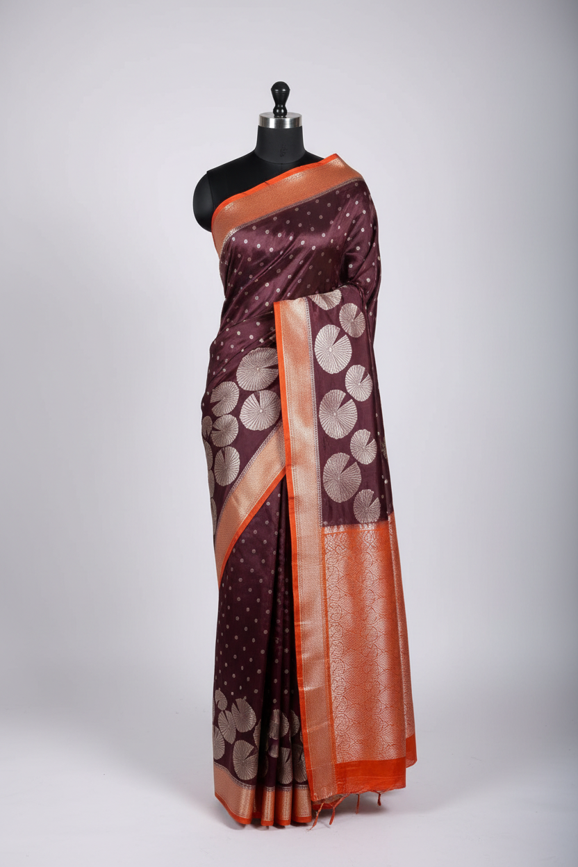 Wine Shade Chinia Silk Contemporary Banarasi Saree