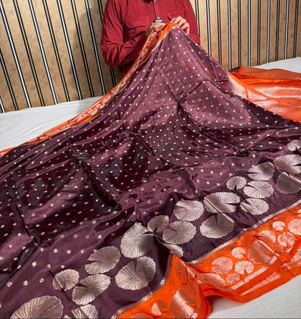 Wine Shade Banana Silk Contemporary Banarasi Saree