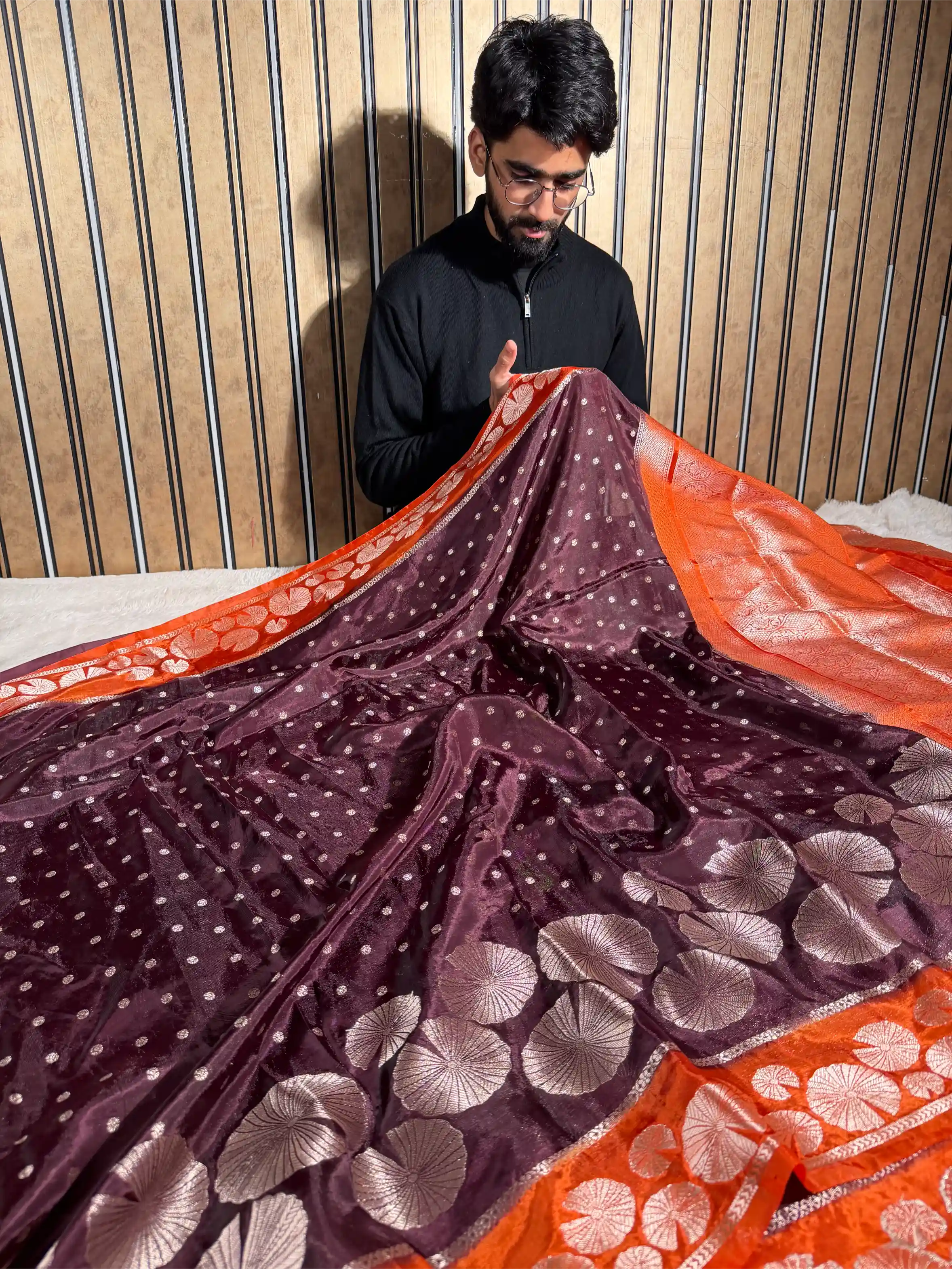 Wine Shade Banana Silk Contemporary Banarasi Saree