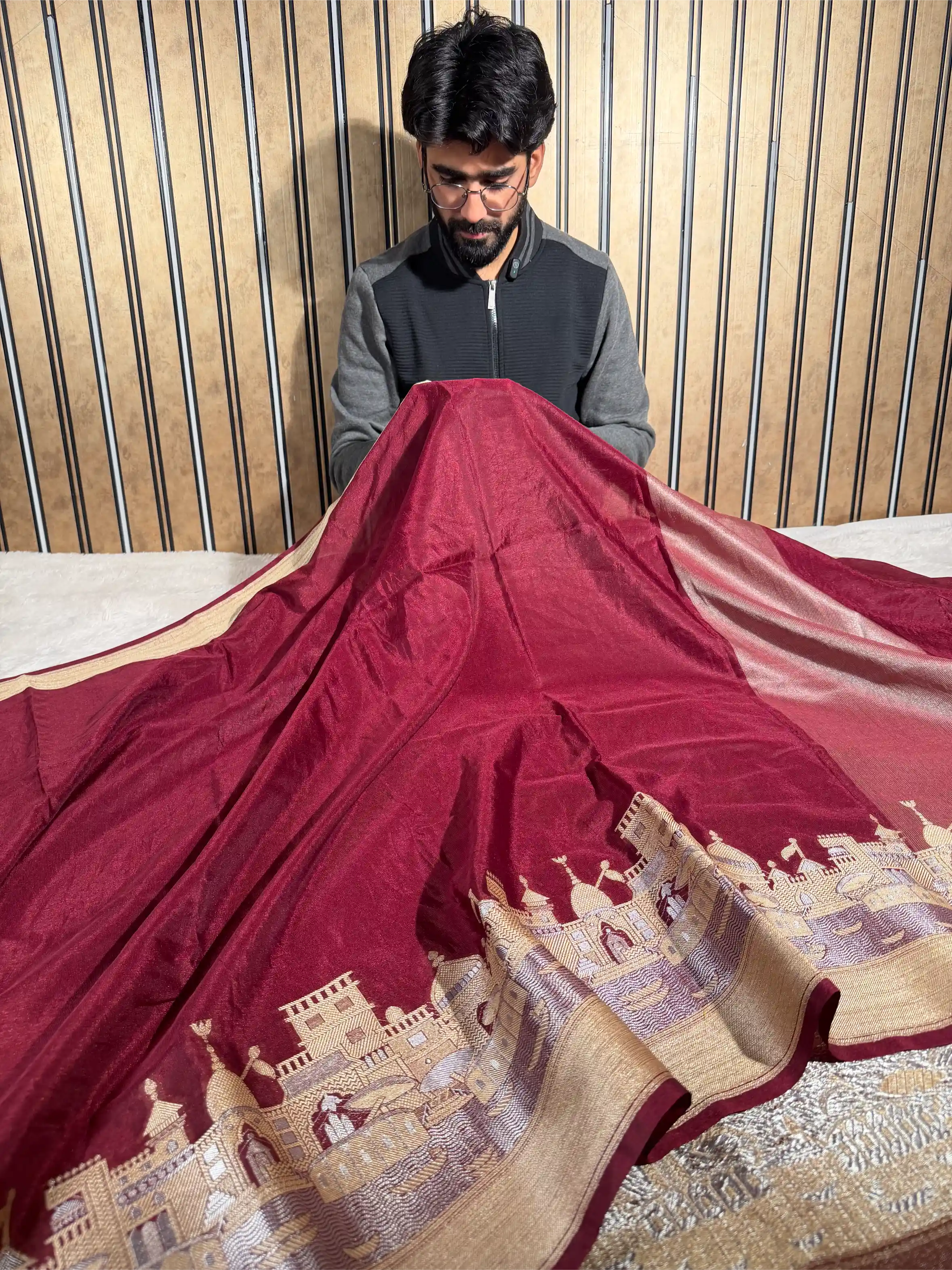 Wine Shade Ghats of Banaras Warm Silk Banarasi saree