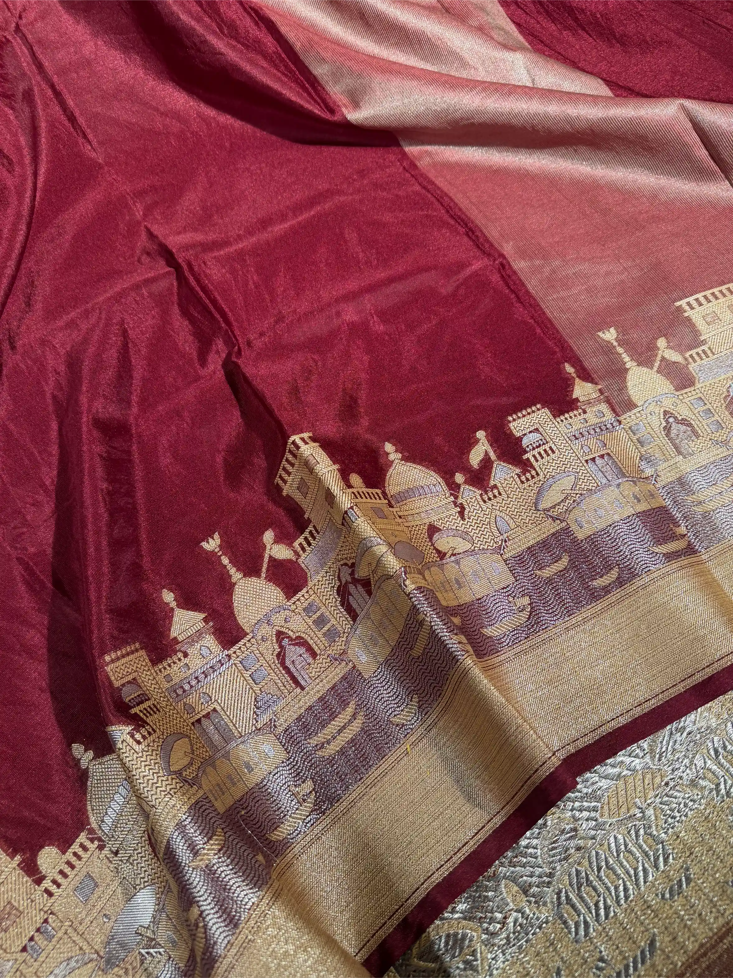 Wine Shade Ghats of Banaras Warm Silk Banarasi saree