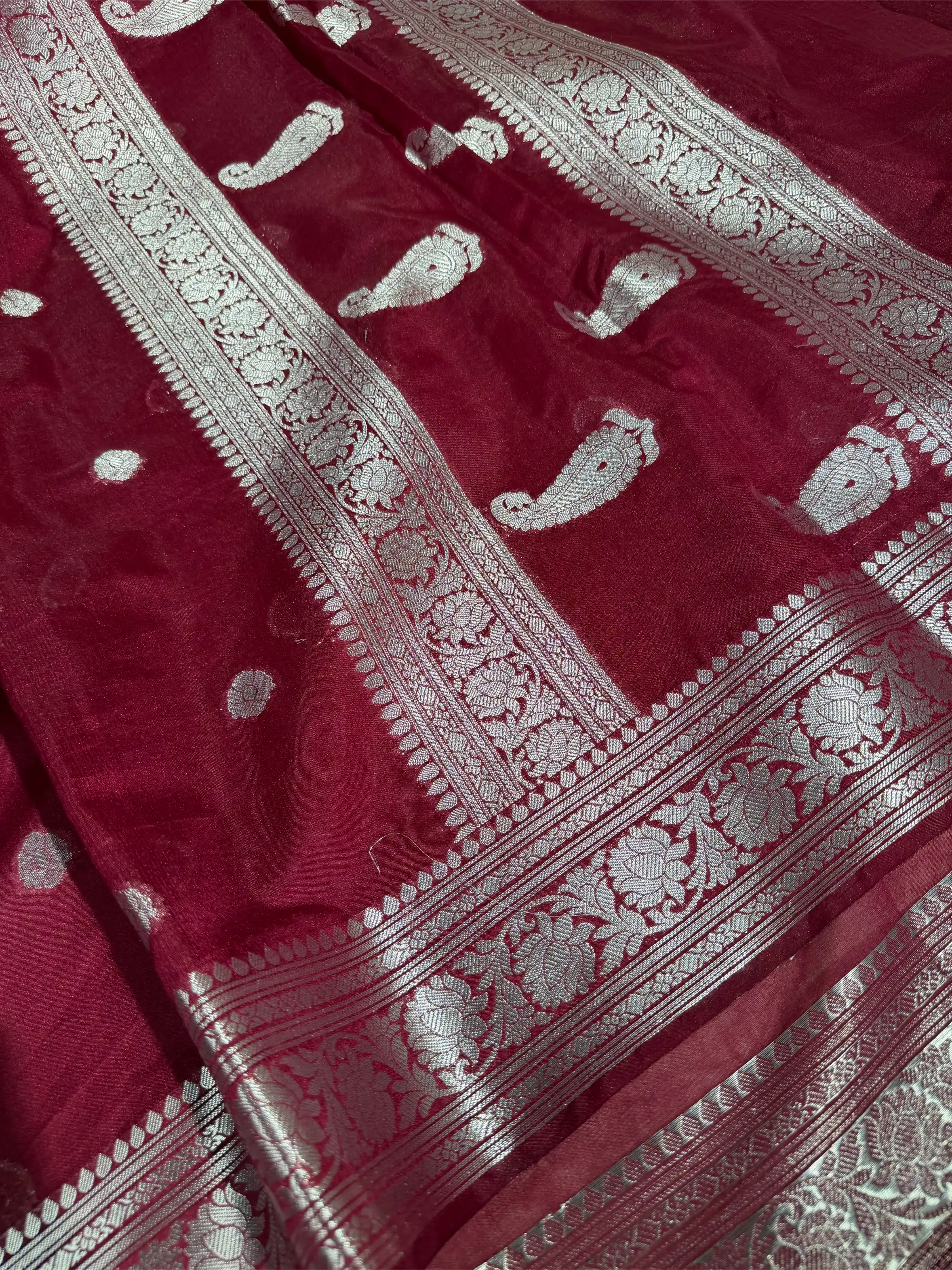 Wine Soft Georgette Khaddi Buti Banarasi Saree