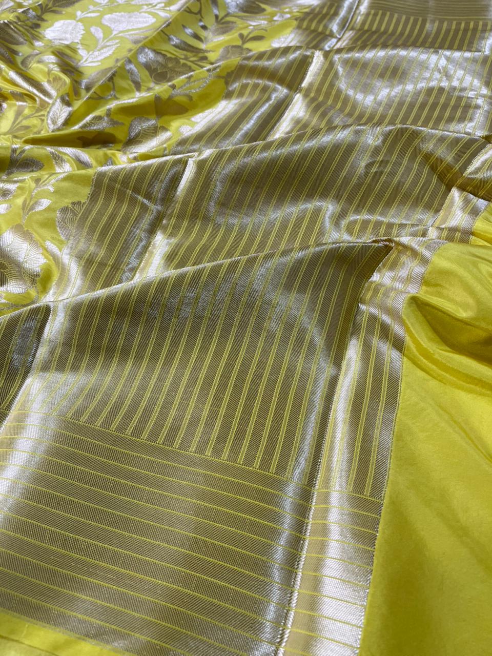 Yellow Katan Silk Floral Weave Banarasi Saree