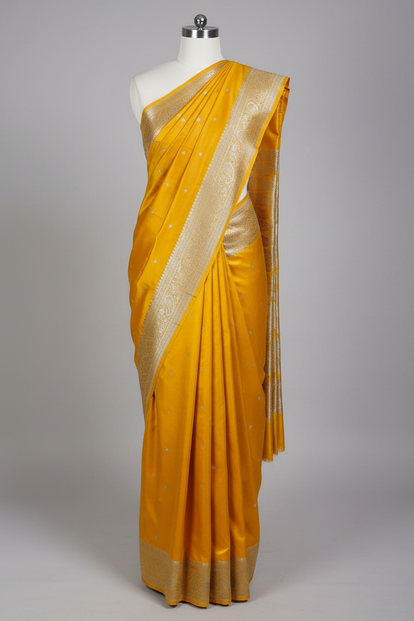 Yellow Premium Mashru Katan Silk Banarasi saree