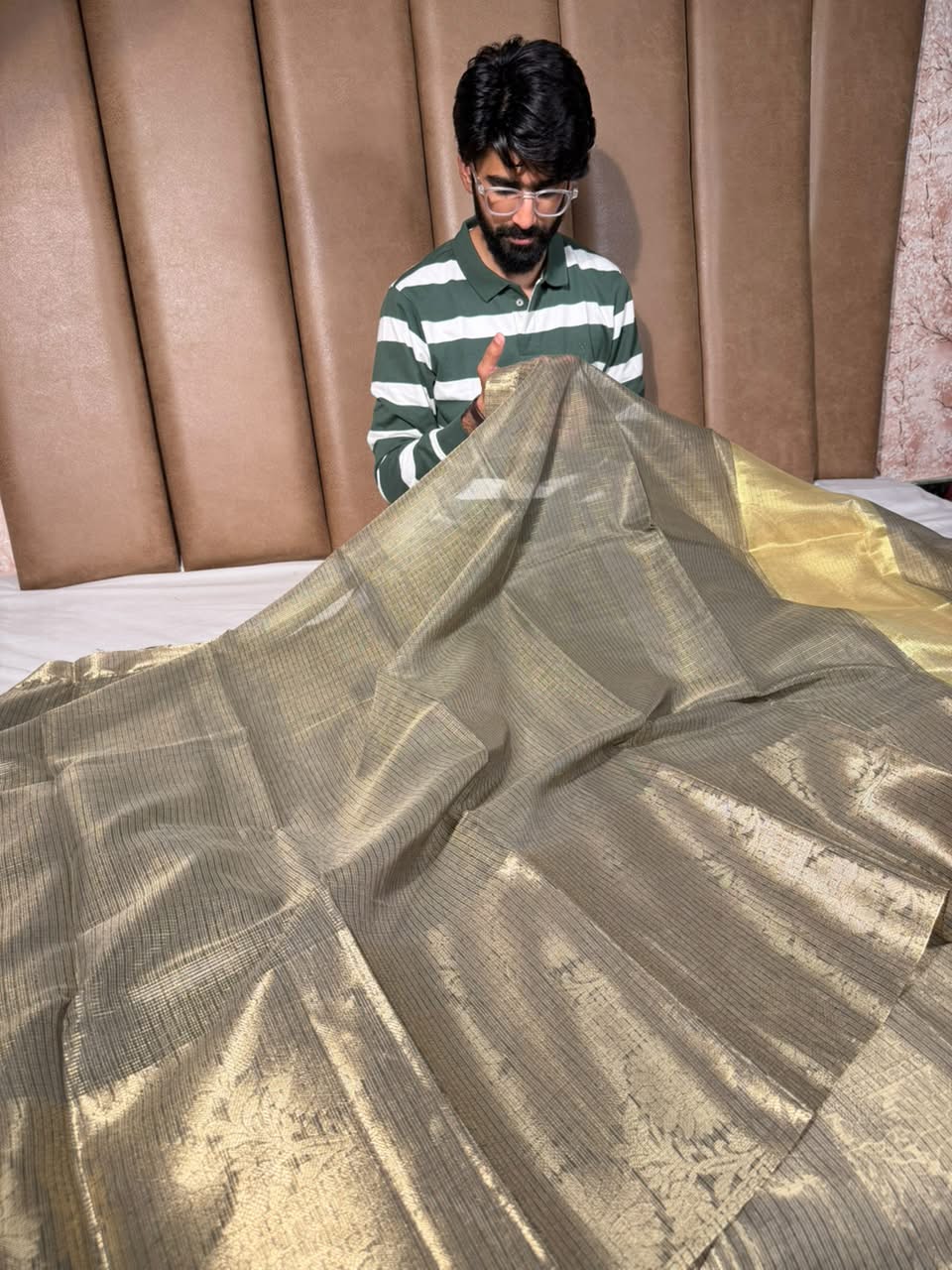 Dusty Grey Kota Checks Banarasi Saree