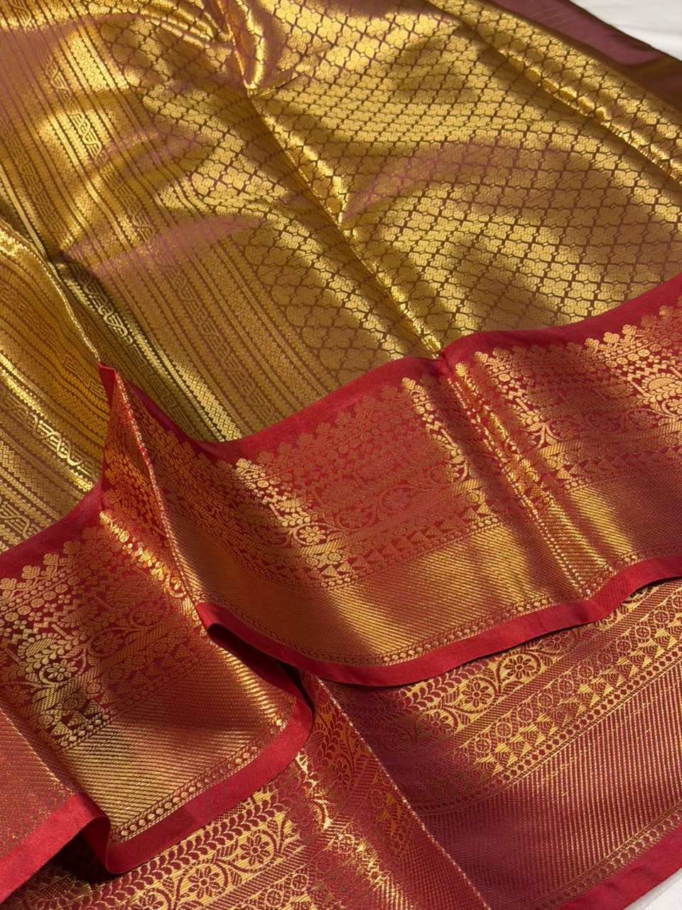 Rusted Copper kanjivaram Brocade Tissue Saree