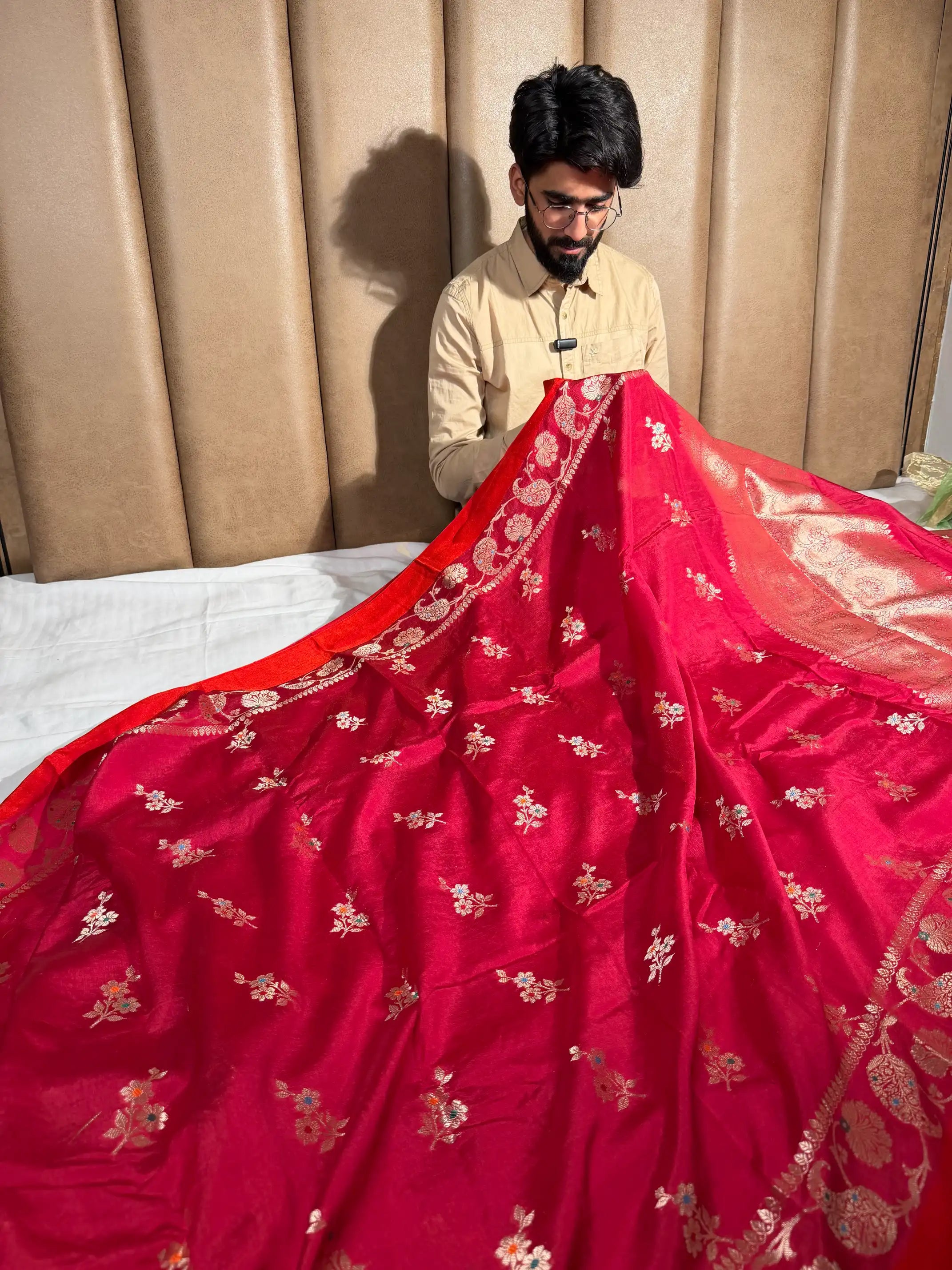Bridal Red Meenakari Traditional Chinia Silk Banarasi Saree