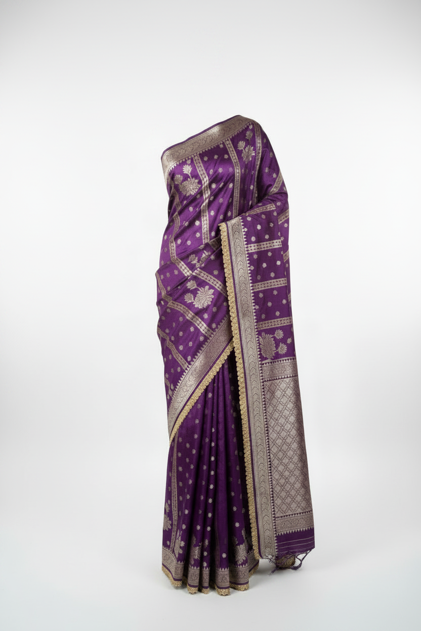 Bright Purple Chinia Silk Designer Banarasi Saree