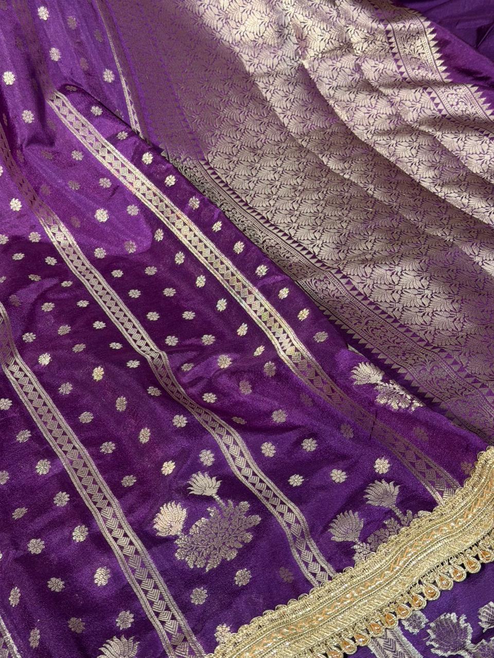 Bright Purple Chinia Silk Designer Banarasi Saree
