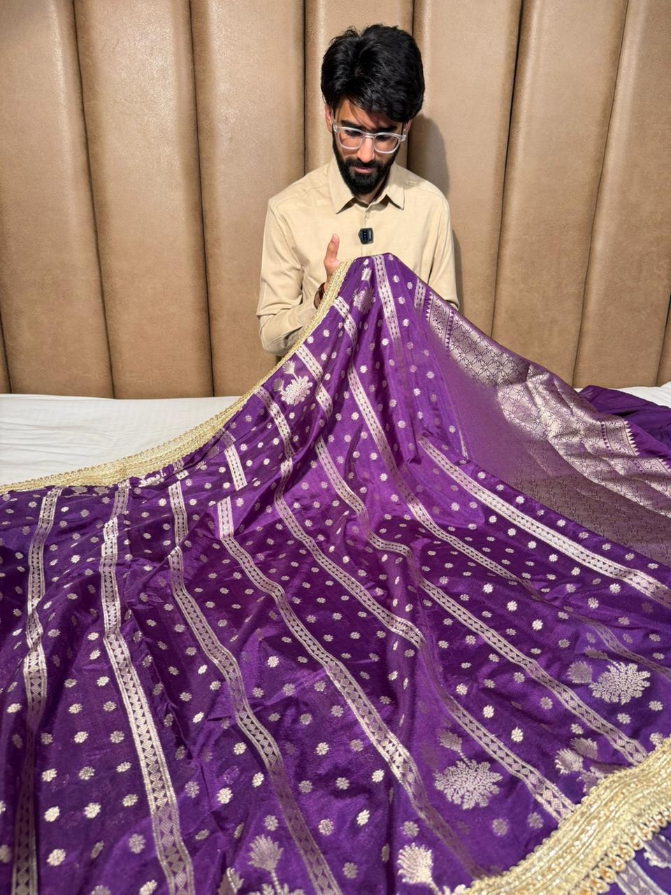 Bright Purple Chinia Silk Designer Banarasi Saree