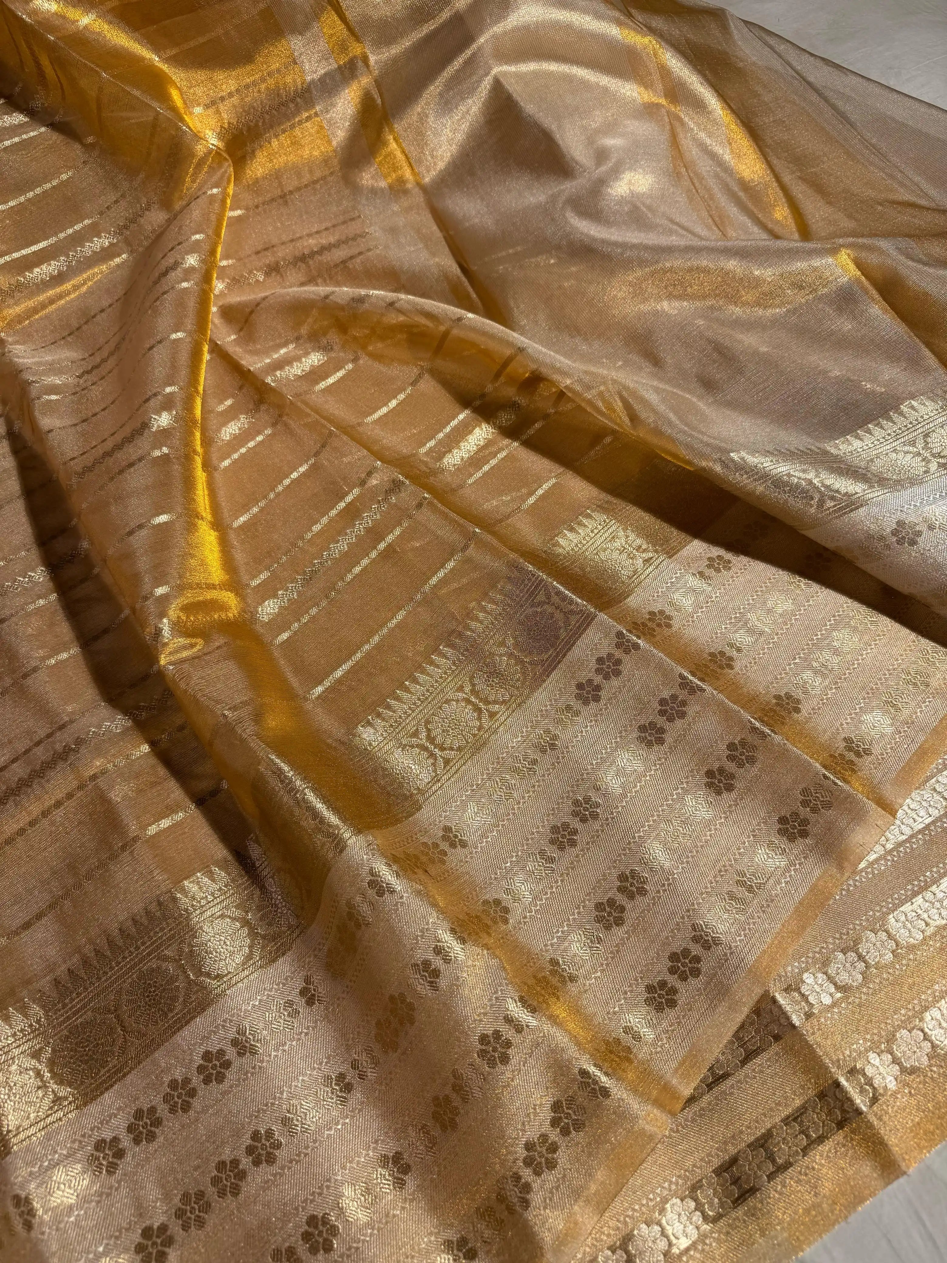 Premium Copper Tissue Silk Embossed Banarasi Saree