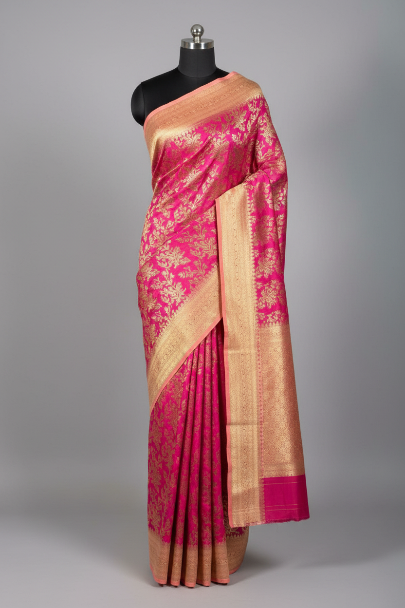 Rani Pink Grand Jaal Weave Soft Georgette Banarasi Saree