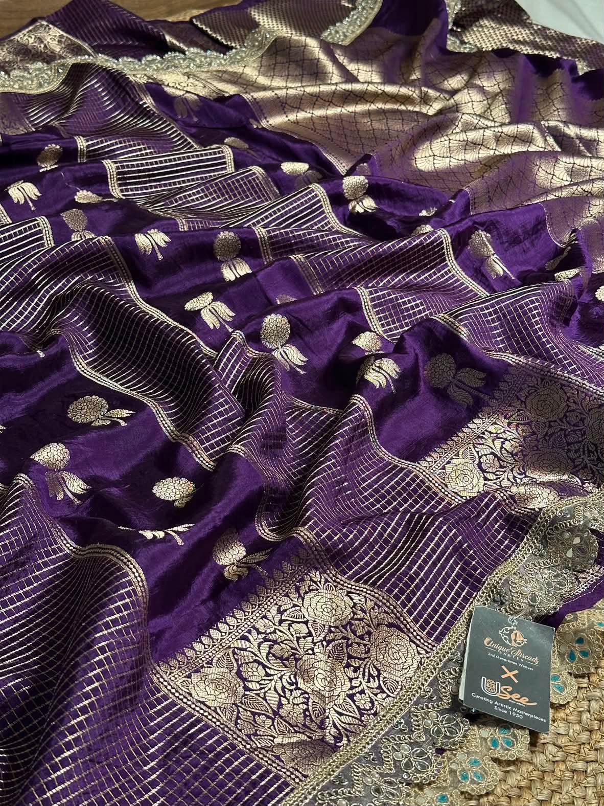 Deep Purple Dupion Silk Premium Designer Saree