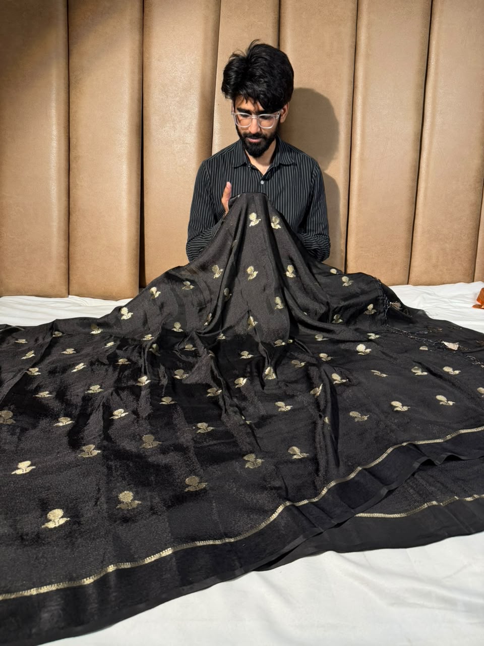 Jet Black Shade Viscose Georgette Banarasi Saree