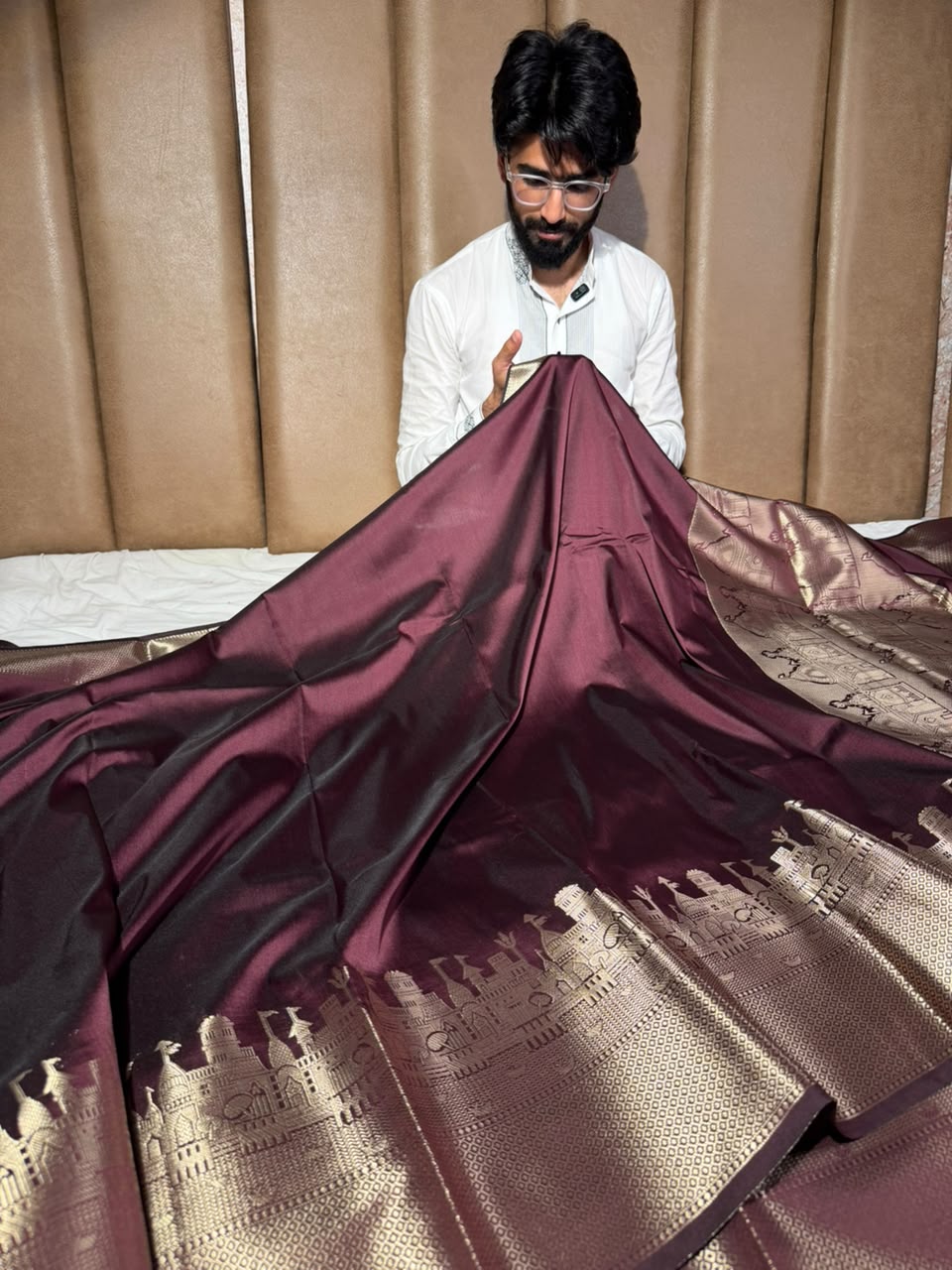 Jet Wine Ghats Of Banarasi Soft Banarasi Silk Saree