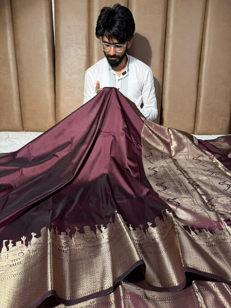 Jet Wine Ghats Of Banarasi Soft Banarasi Silk Saree