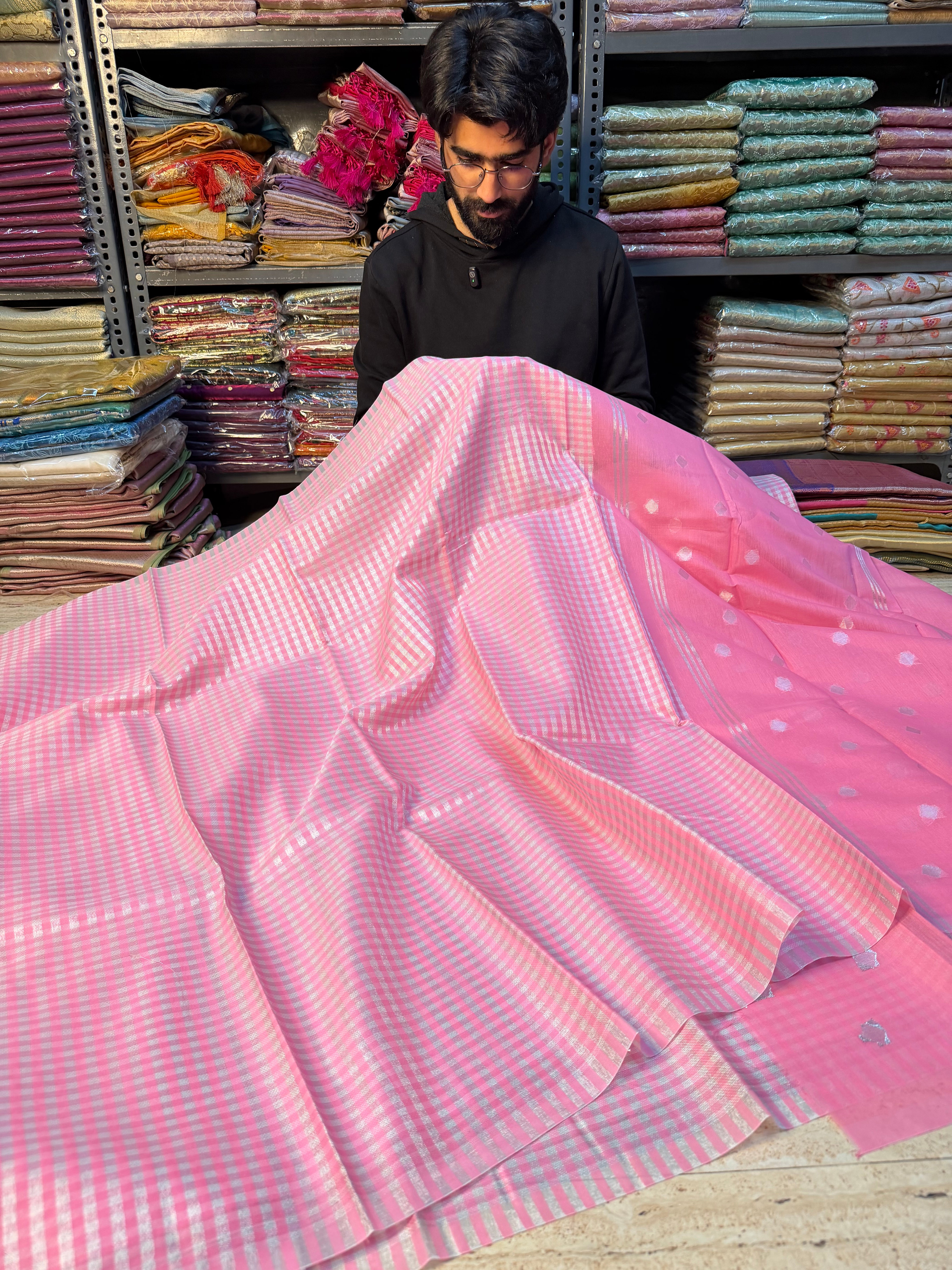 Nayanthara maam inspired zari check tissue saree