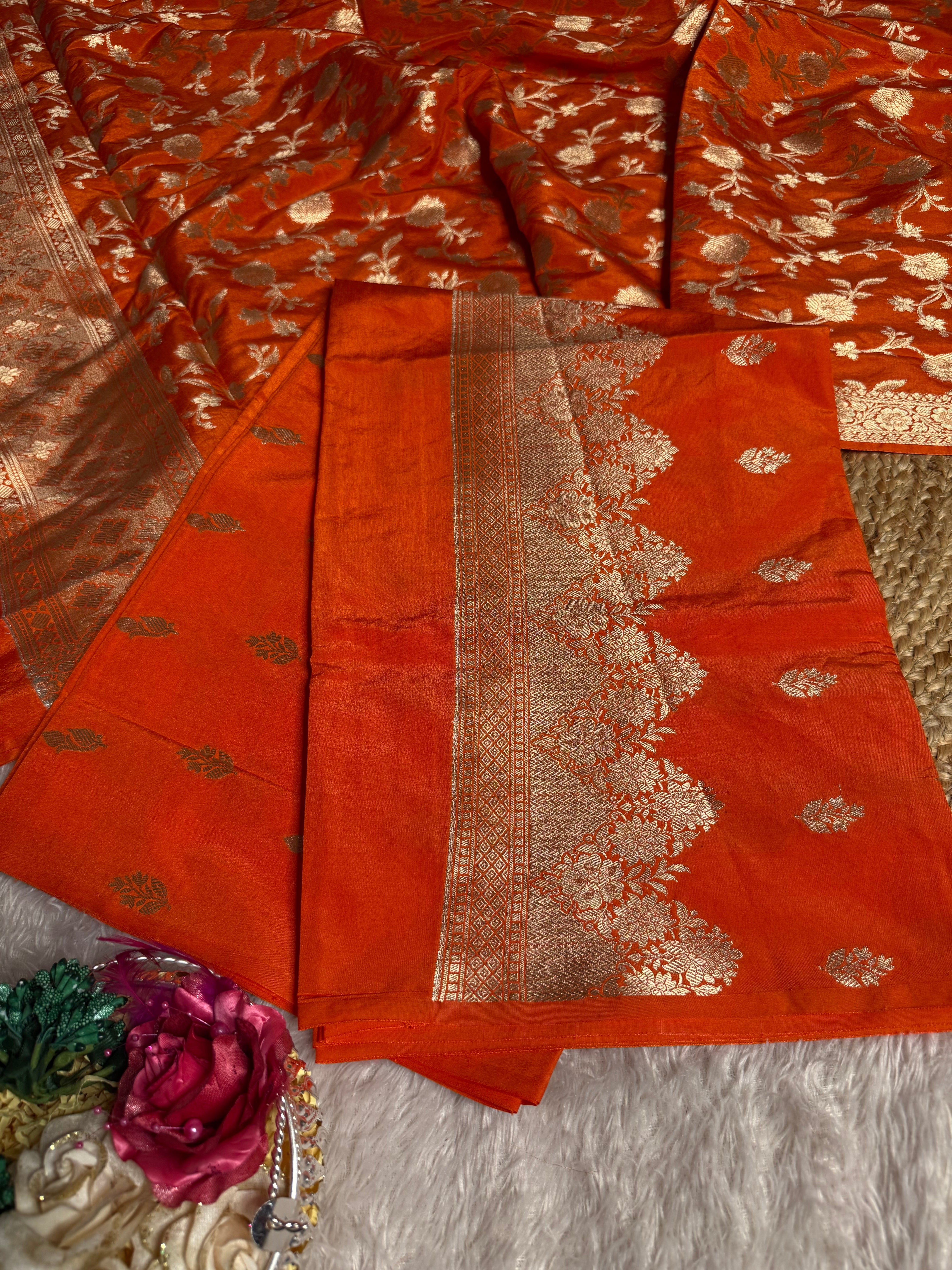 Bright Orange Chinia Silk Premium Banarasi Suit