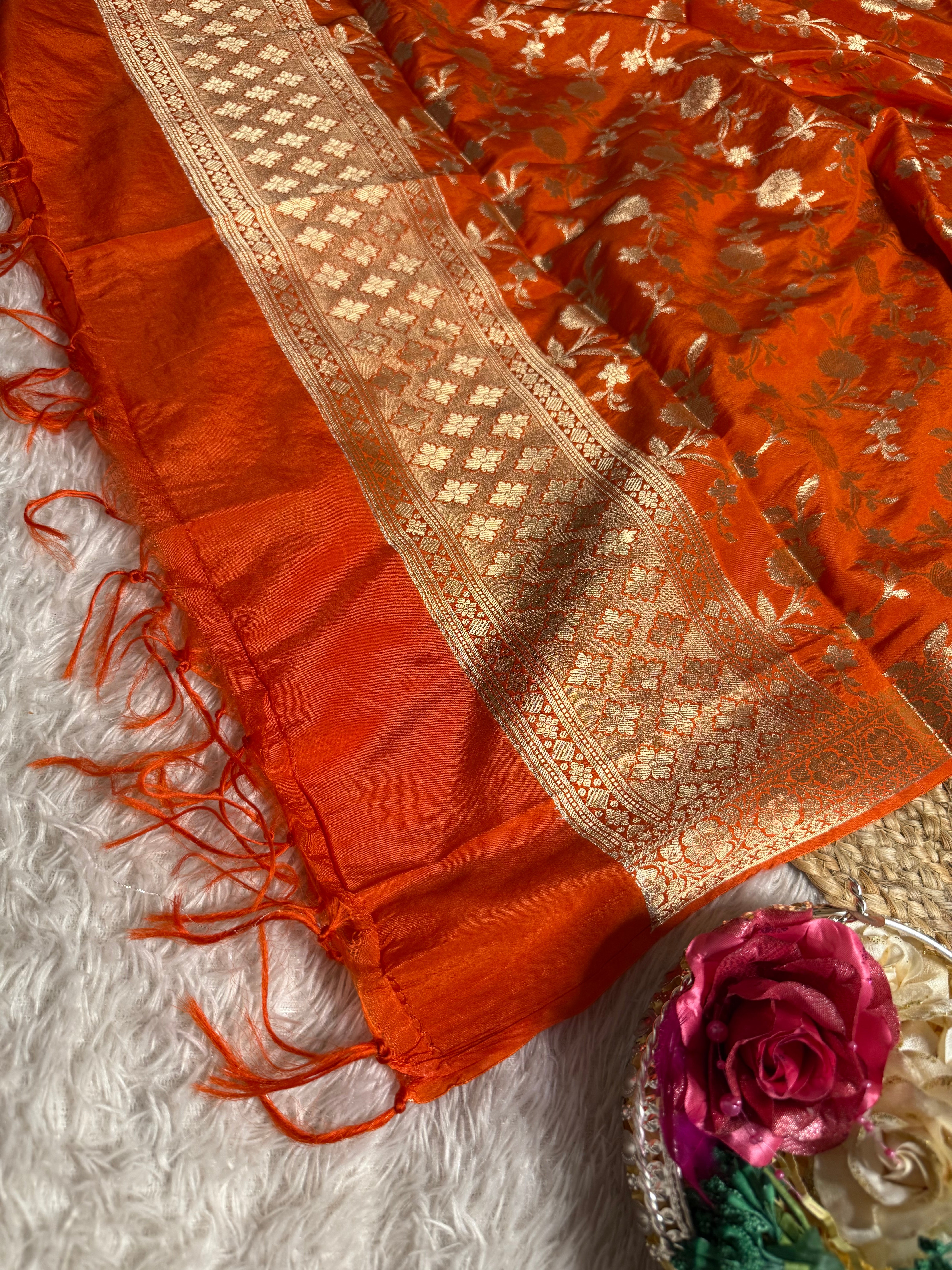 Bright Orange Chinia Silk Premium Banarasi Suit